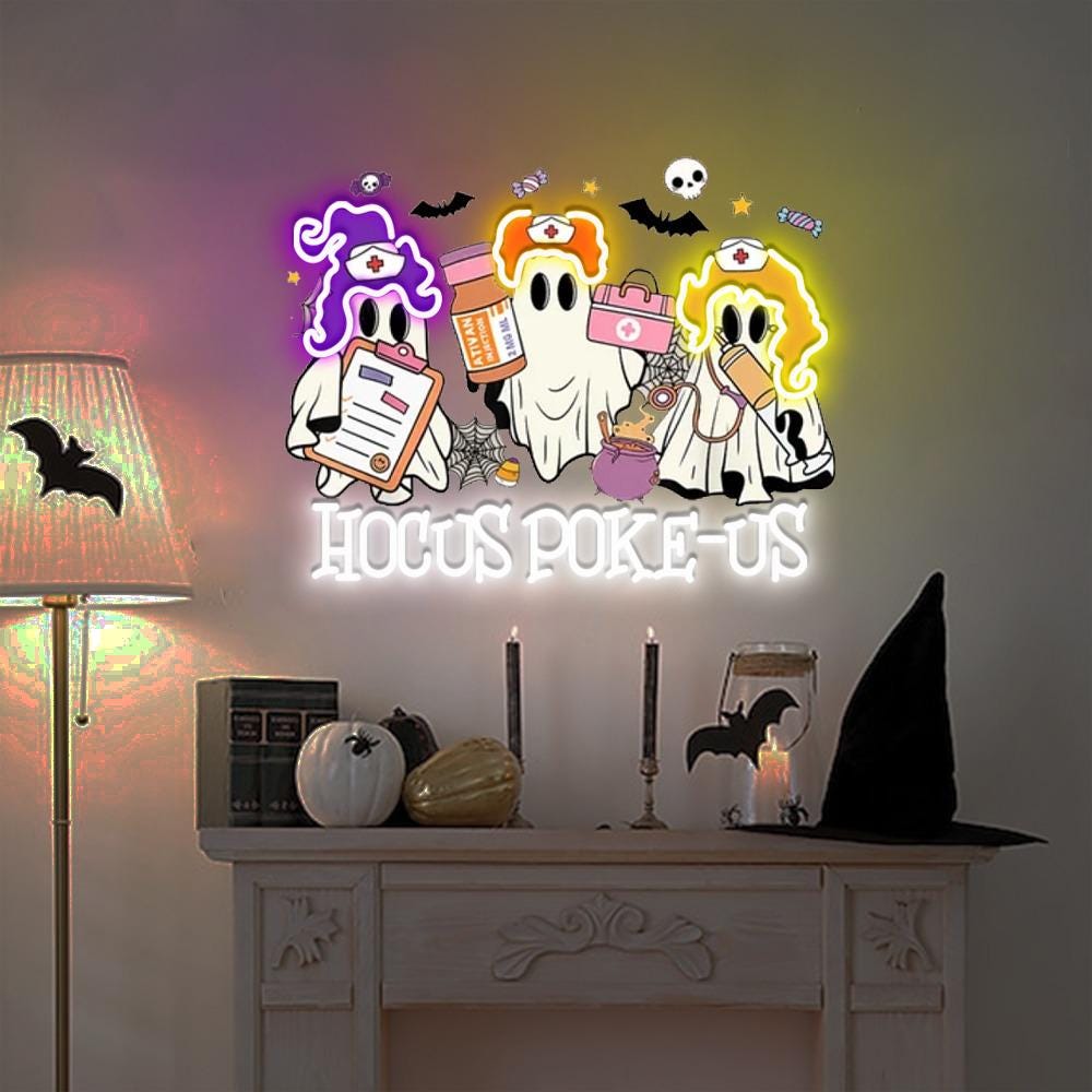 Hocus Poke-us Witch Nurse Halloween Neon Sign, Medical Lab Tech Halloween Neon, ER Crew Neon, Spooky Health Professional Neon, Hocus Poke-us