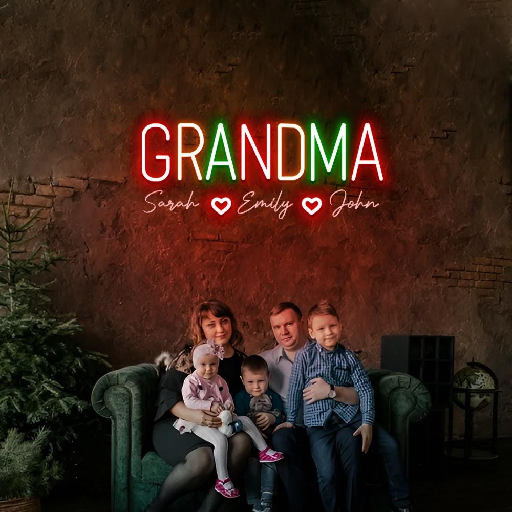 Personalized Grandma Neon Sign with Names, Custom Grandma Neon Sign, Nana Neon Led, Gramma With Children Names Apparel, Mother's Day Gifts