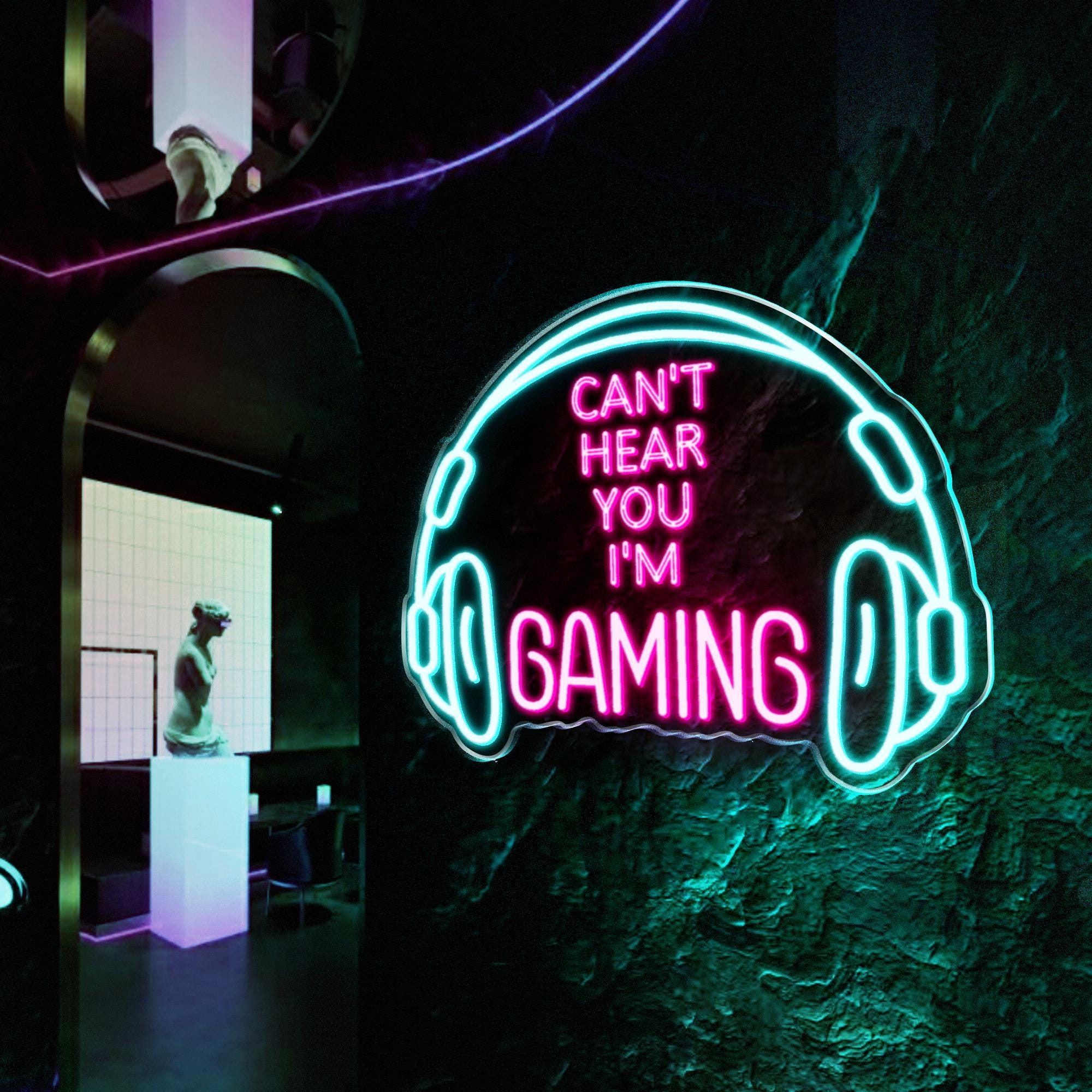 Gaming Neon Sign, Large Bright and Dimmable Colored LED Headset Gamer Neon Light, Headphone Lightup Game Signs for Game Zone Room Boy Gifts