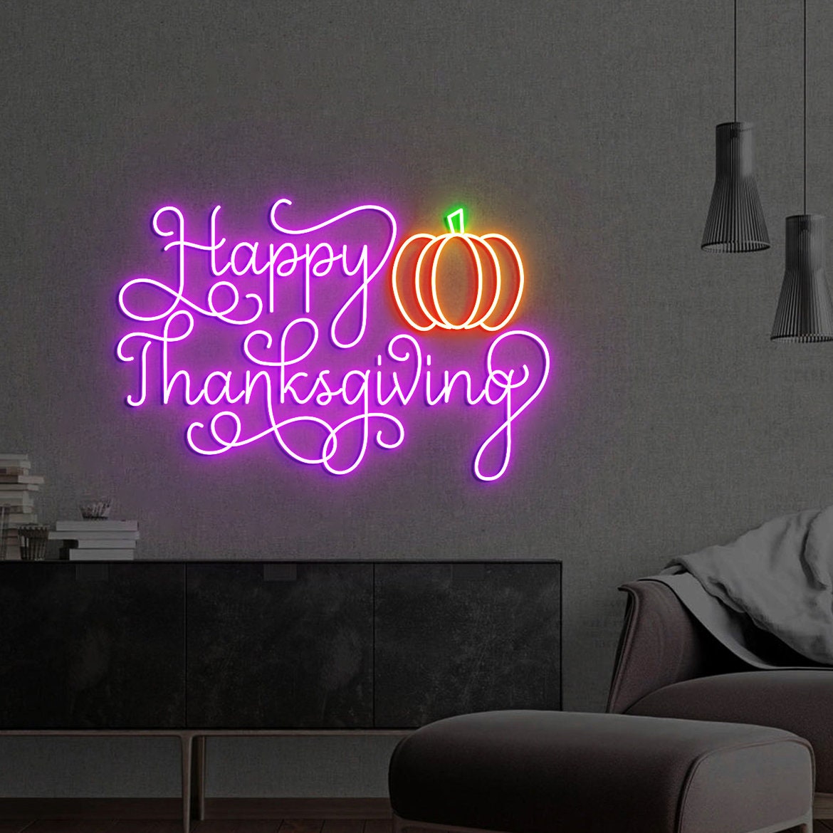 Custom Happy Thanksgiving Pumpkin Neon Sign, Thanksgiving Pumpkin Decor, Pumpkin Sign, Happy Thanksgiving Sign, Thanksgiving Sign