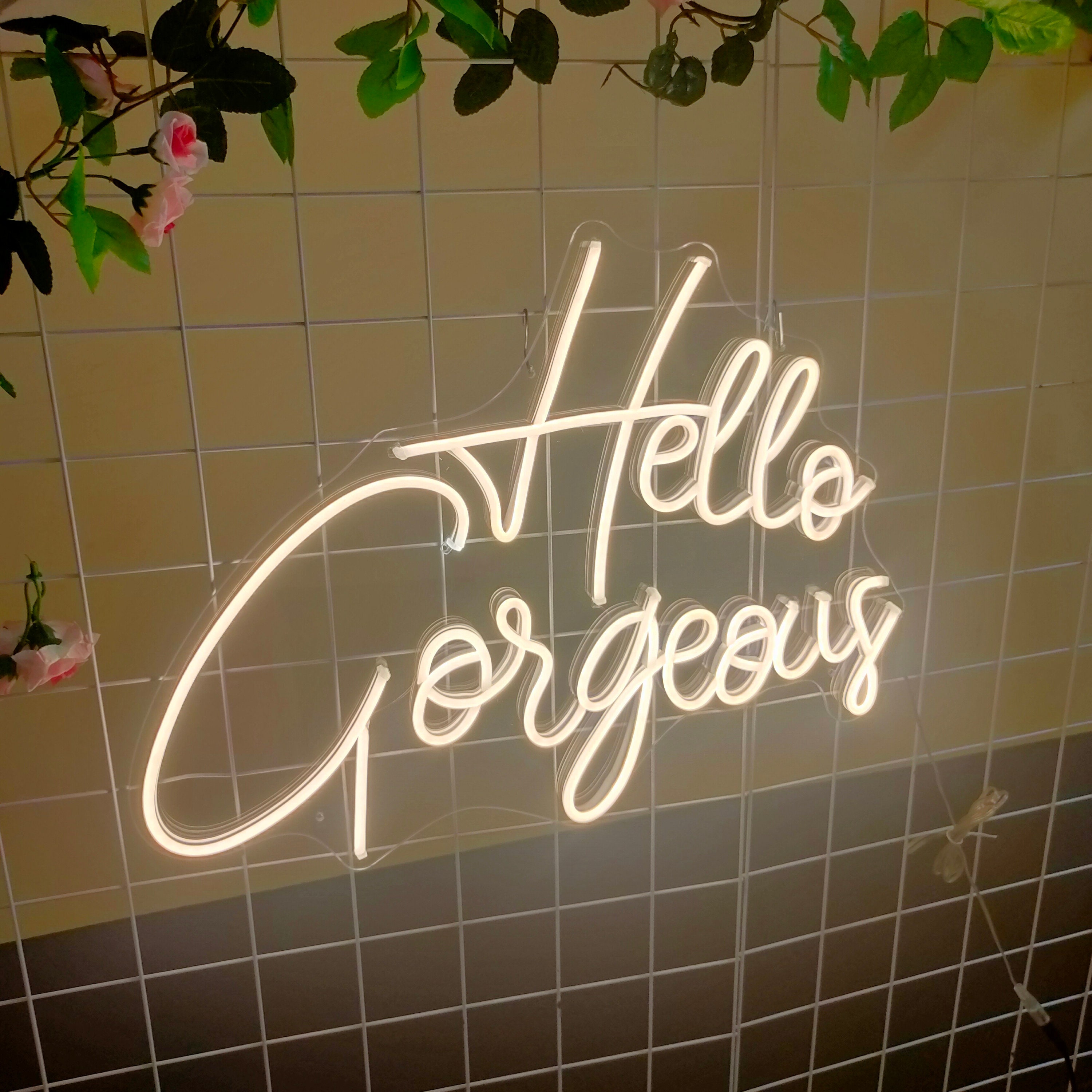 Hello Gorgeous Neon Sign Name Light Letters Flexible Led Aesthetic Room Decor Acrylic Neon Mural For Party Bar Home Room Wedding Banner Wall