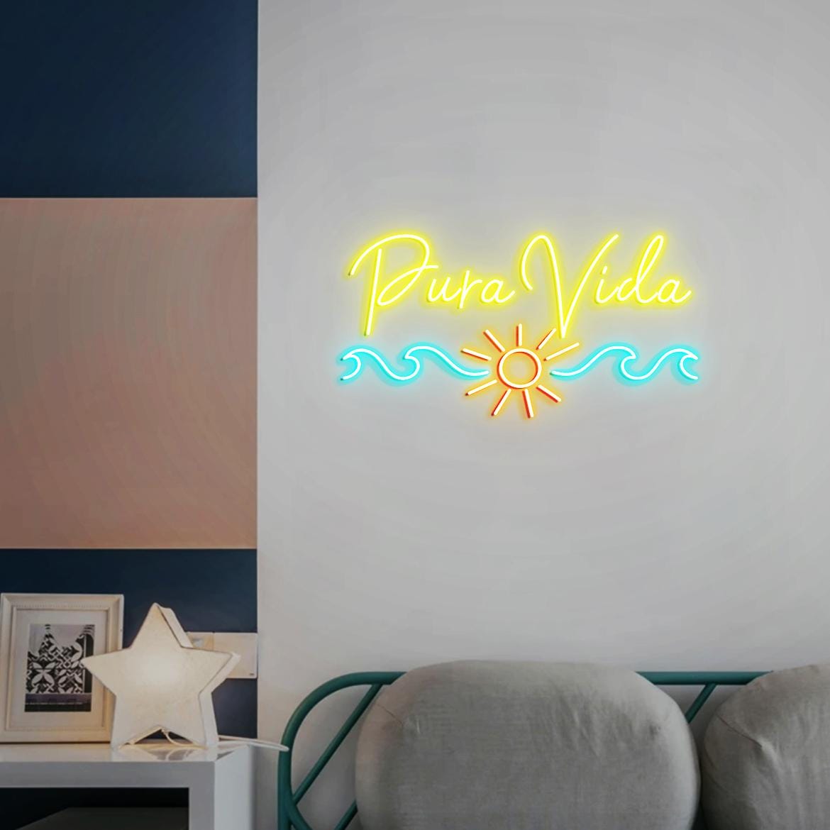 Pura Vida Sun, Waves, Surfing Neon Sign, Costa Rica Sign Gift, Pura Vida Beach Vibes Wall Vibrant Sign