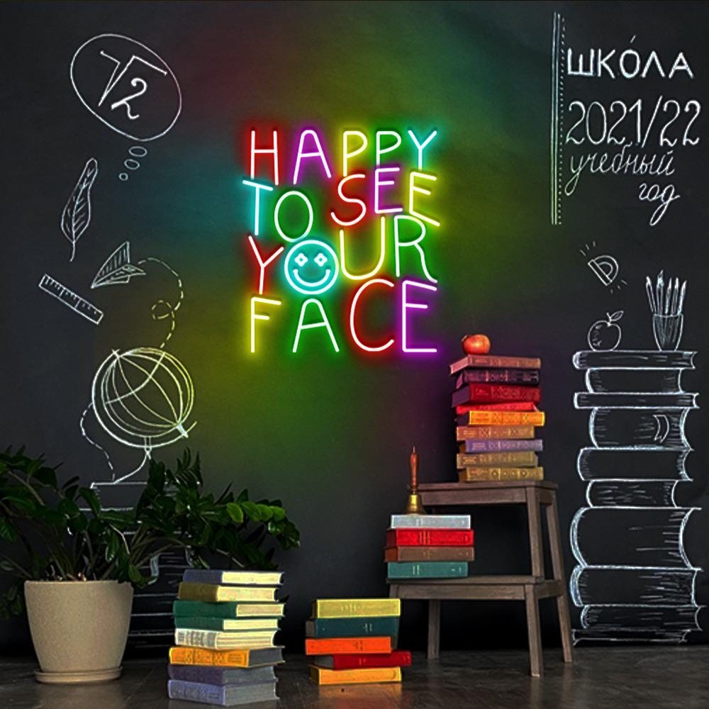 Teacher Back To School Neon, Cute Teacher Neon, Happy To See Your Face, Teacher Life Neon, New Teacher Gifts, Elementary Teacher Neon Gifts