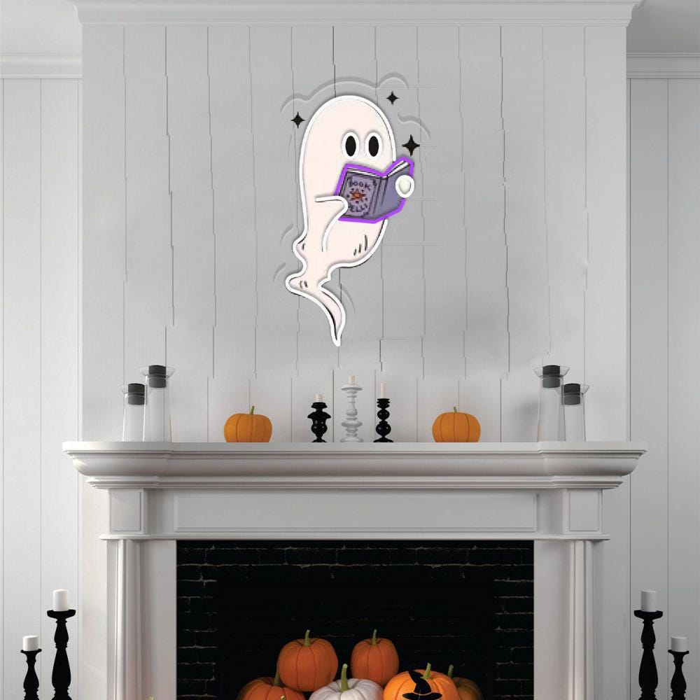 Ghosts Reading Books Neon Sign, Books Lover Ghost Gift, Cute Little Ghost Neon, Womens Halloween Neon, Spooky Season Neon, Fall Graphic Neon