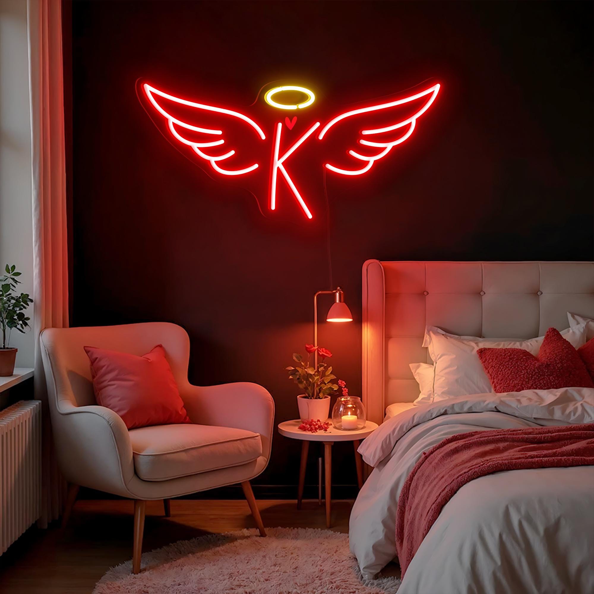 Cupid Wings Custom Name Neon Sign Personalized Letter Heart Sign Unique Valentines Gift Bedroom Decor Romantic Wall Art Gift for Her