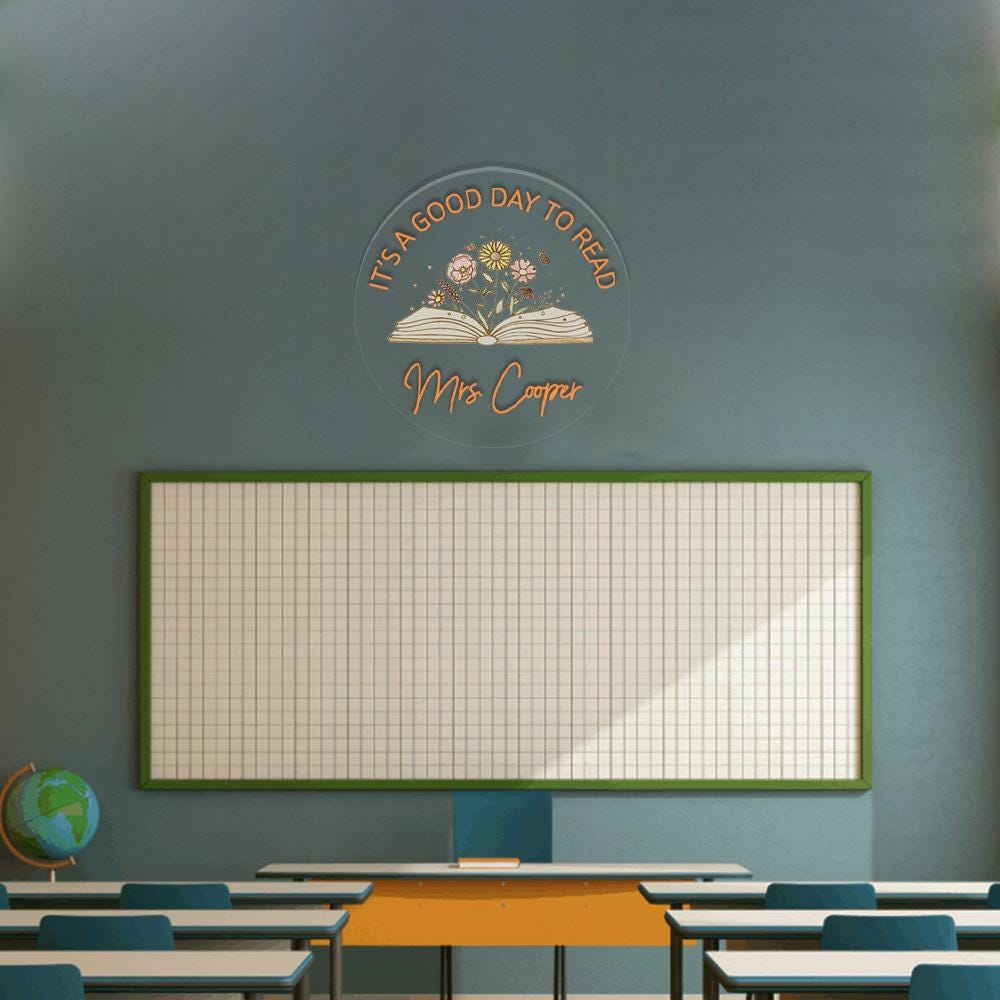 Reading Teacher Neon Sign, Teacher Appreciation, It's A Good Day To Read, Classroom Door Hanger, Personalized Language Teacher Neon Sign