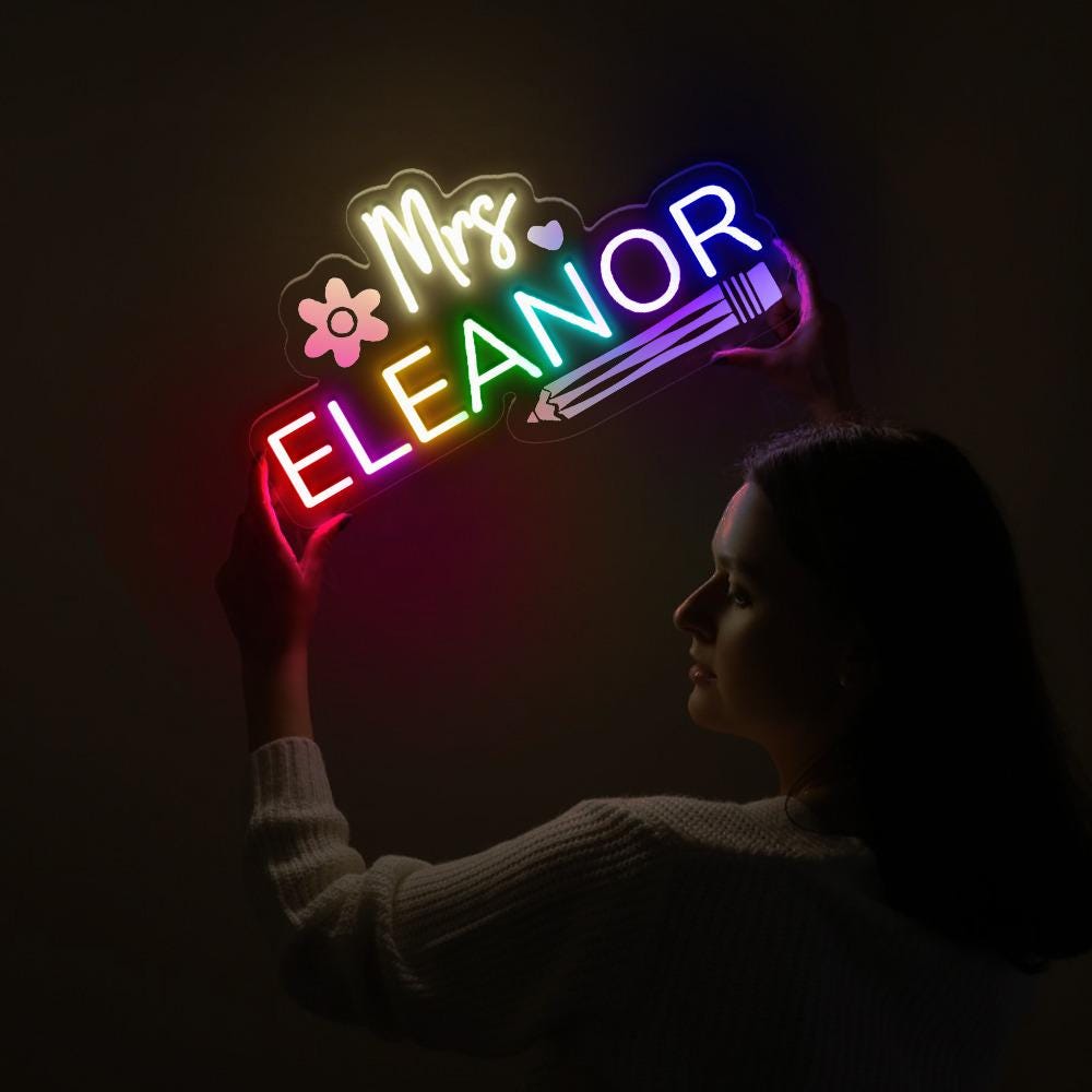 Personalized Teacher Door or Wall Neon Sign, Classroom Sign, Teacher Name Neon Sign, Classroom Door Hanger, Personalized Teacher Neon Sign