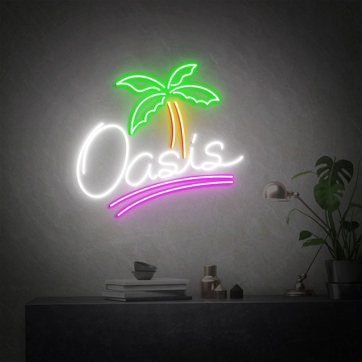 Oasis Sign, Personalized Palm Tree Oasis Neon Sign, Pool Sign, Beach Sign, Tropical Home Decor, Oasis Sign Home Decor