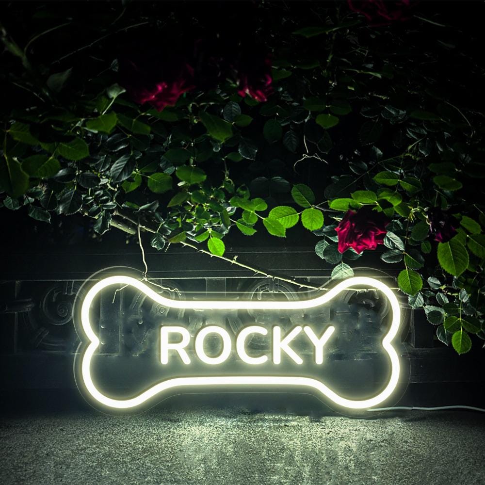 Personalized Neon Bone, Pets Name Neon, Personalized Dog or Cat Name Plaque for Pet House, Crate, Kennel, or Feeding Area, Dog Lover Gifts