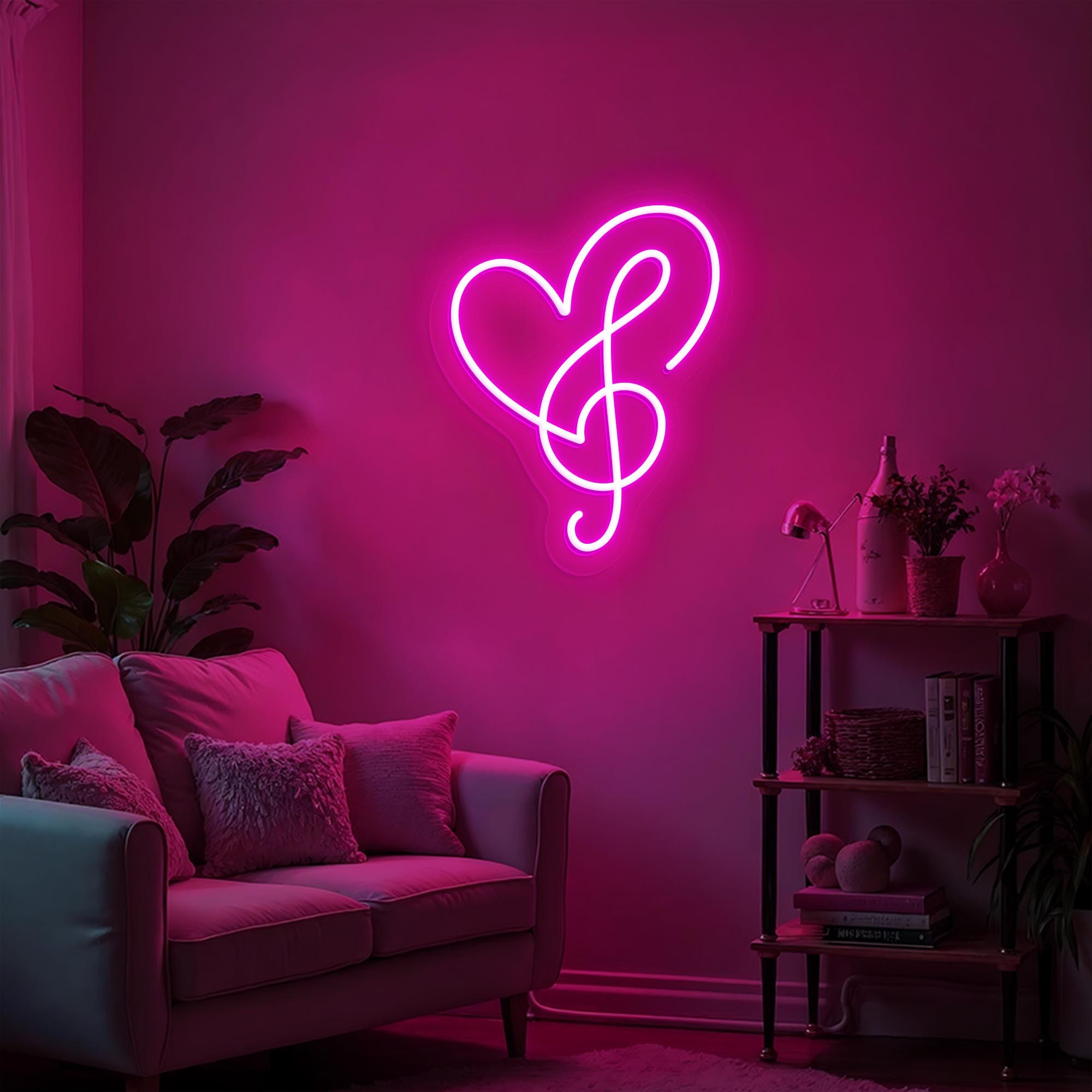 Music Note Heart Neon Sign Treble Clef LED Neon Light for Music Lovers, Music Studio Decor, Gifts for Musicians, Aesthetic Room Decor
