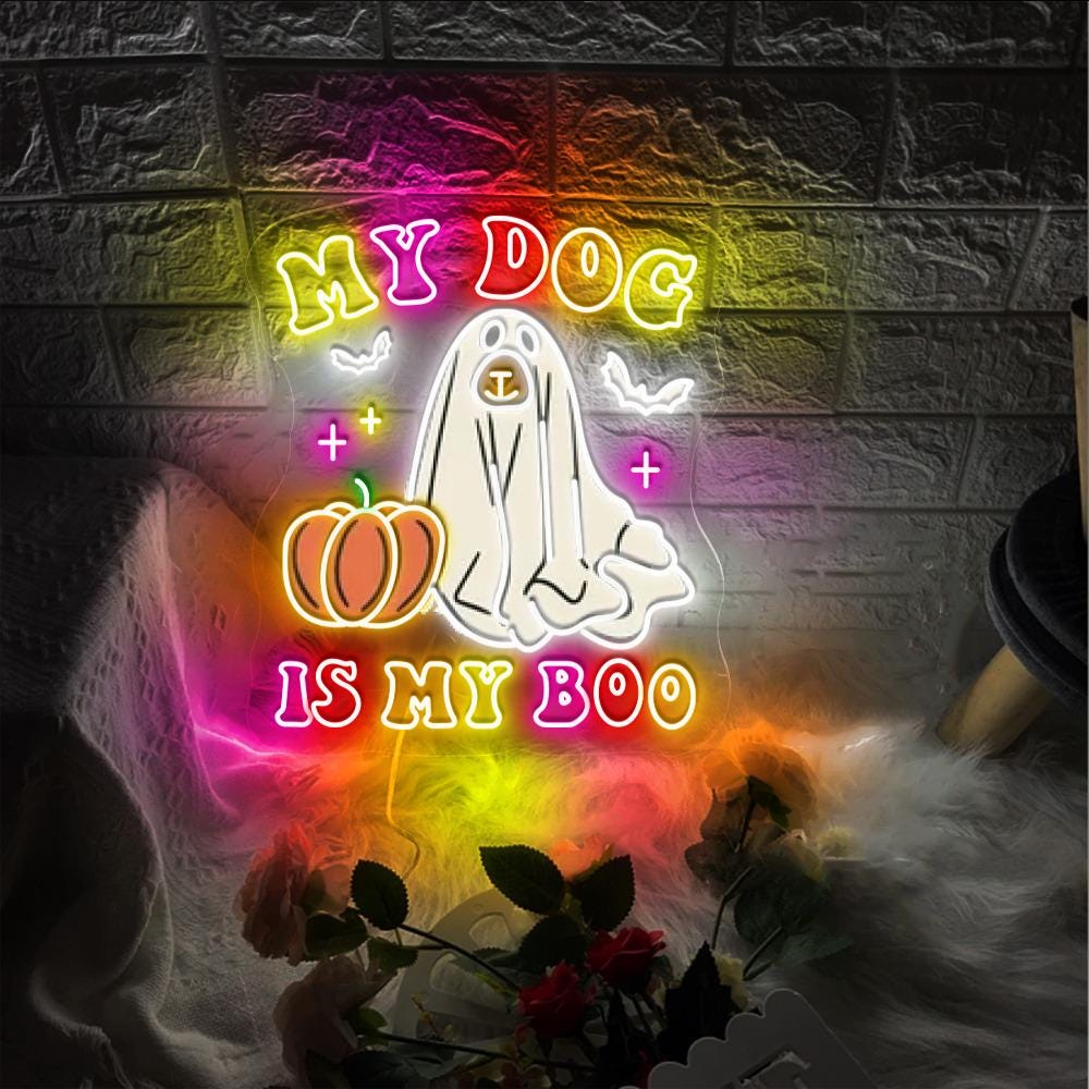 My Dog Is My Boo Neon Sign, Dog Mom Neon, Dog Lover Neon, Halloween Dog Neon, Halloween, Animal Lover Neon, Momster, Funny Halloween Neon.