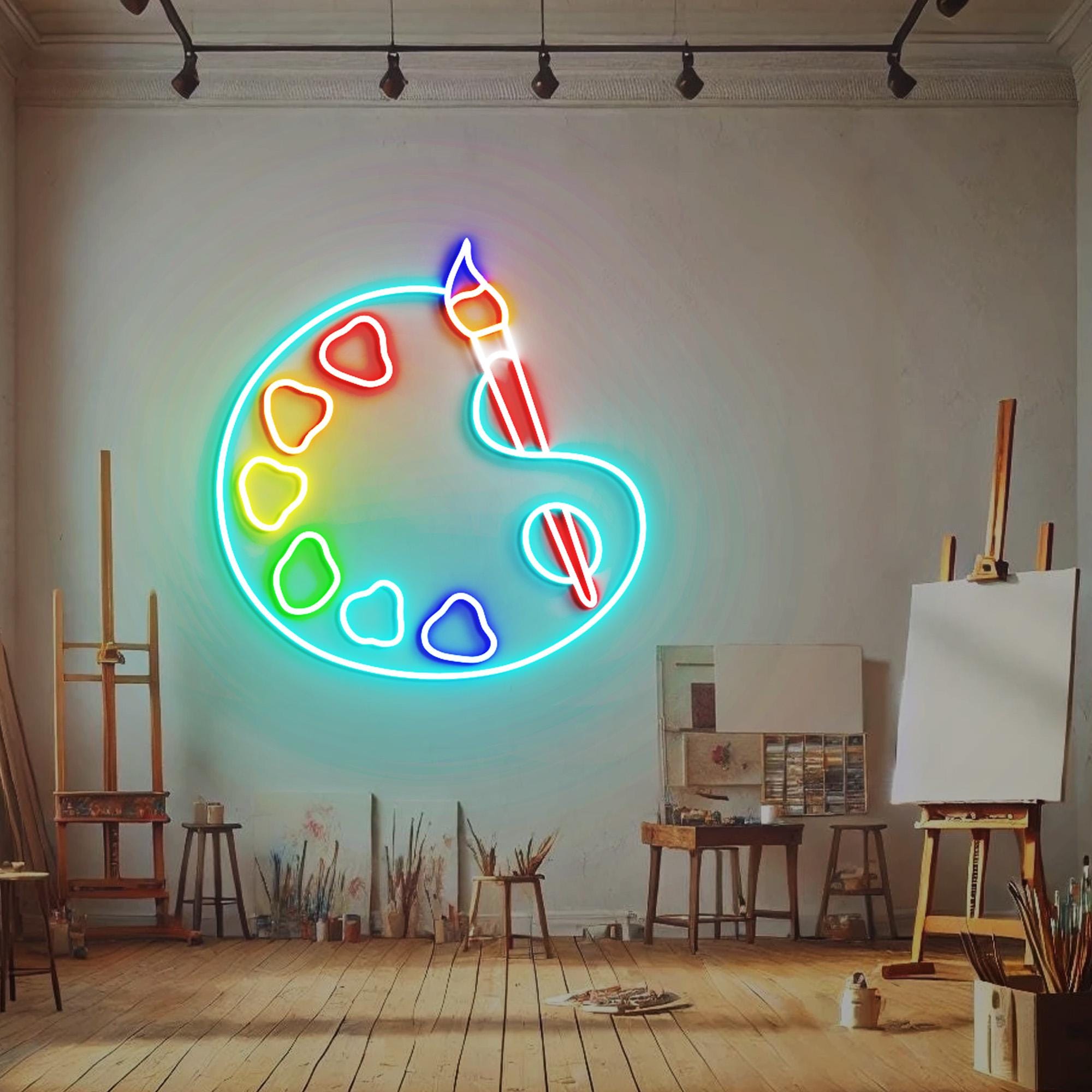 Palette Neon Light, Art Gallery Neon Sign Light Decor, Draw Picture Neon Sign, Paintbrush Neon Lights, Painter Room Wall Decor