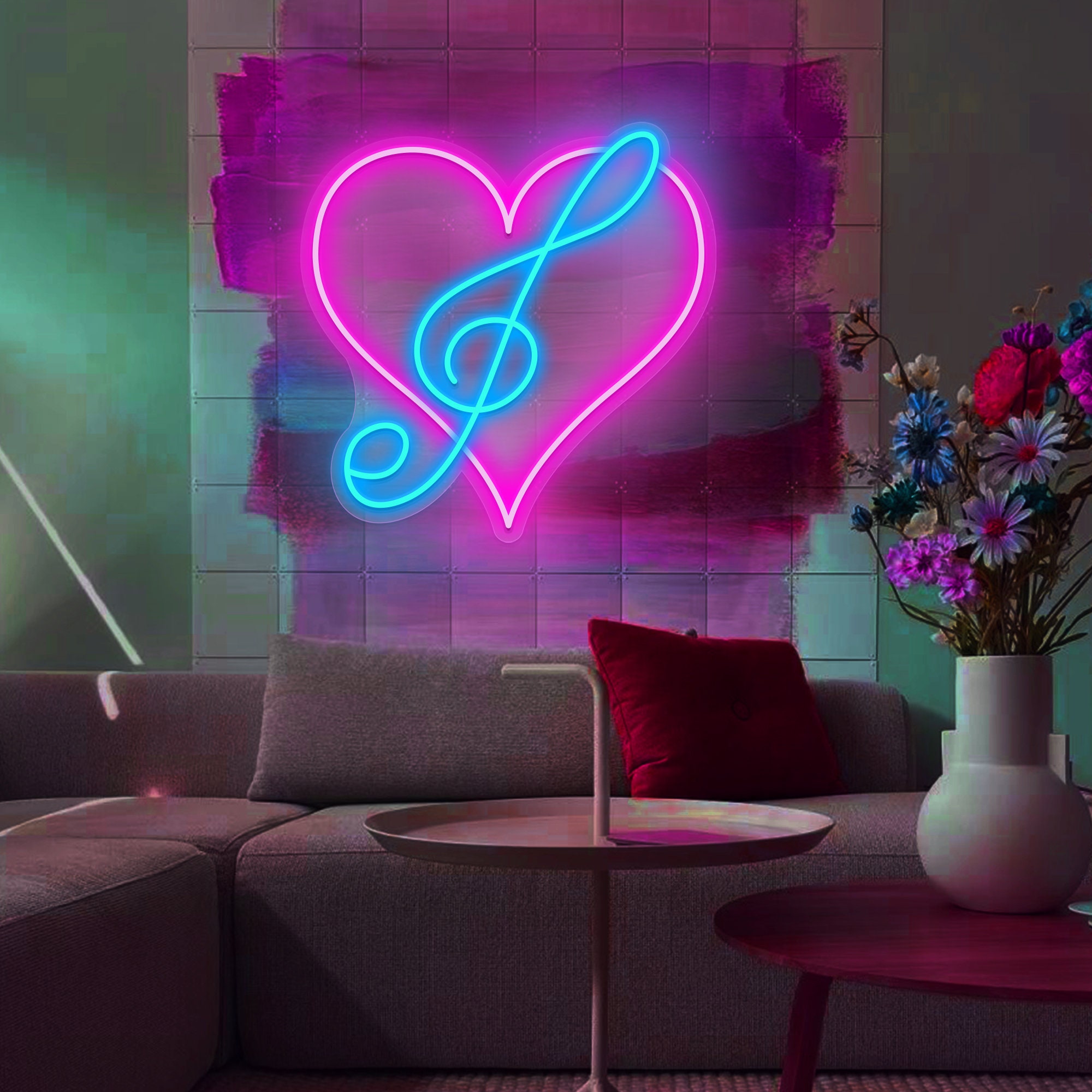Heart Music Note Neon Sign/Music Note Custom Neon Sign/Heart Neon Sign/Light Up Sign/Neon Sign Bedroom/Wedding Neon Sign