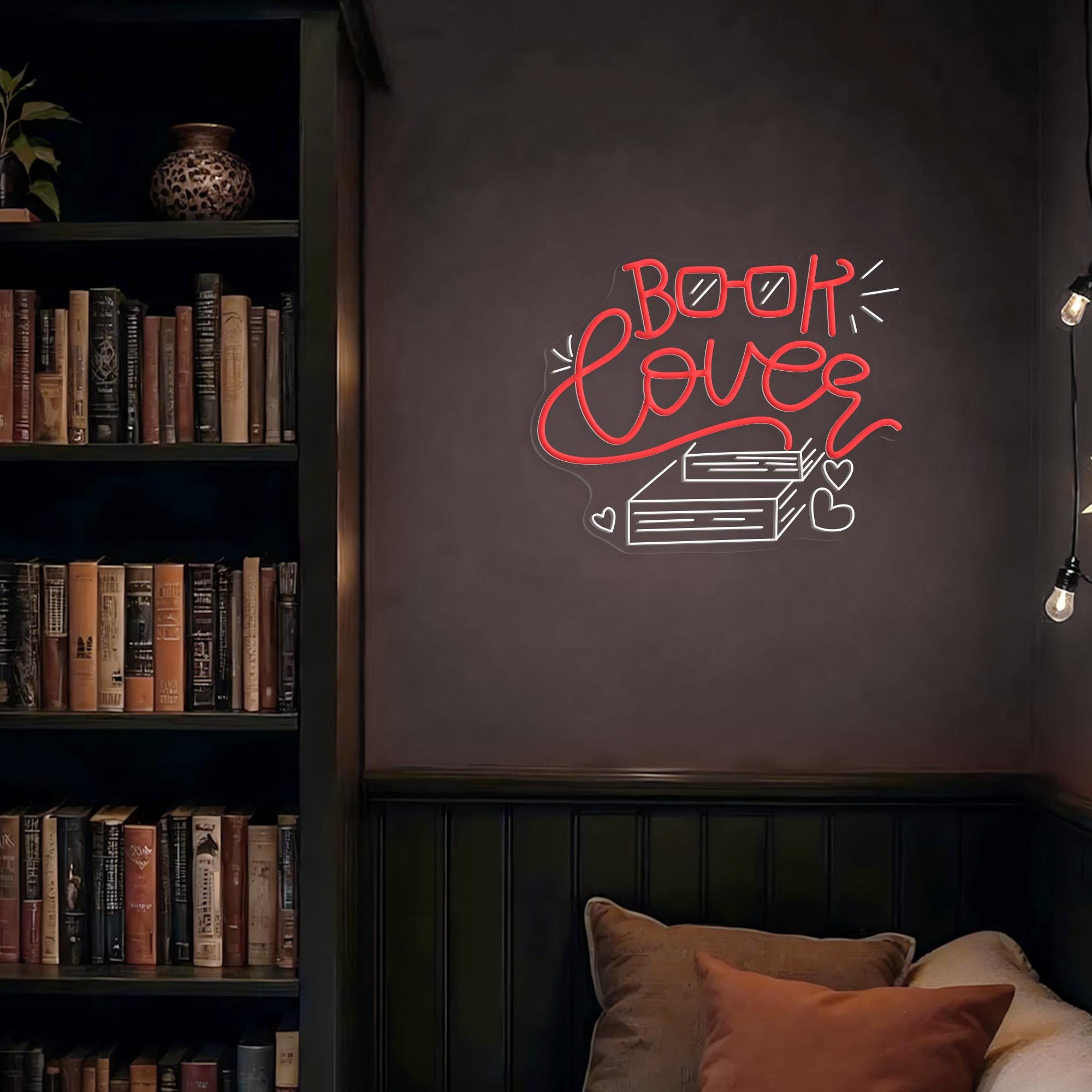 Book Lover Neon Sign Custom Aesthetic LED Light for Bookshelf Reading Nook Gift for Bookworm Bedroom Wall Decor Cozy Reading Room Light Sign