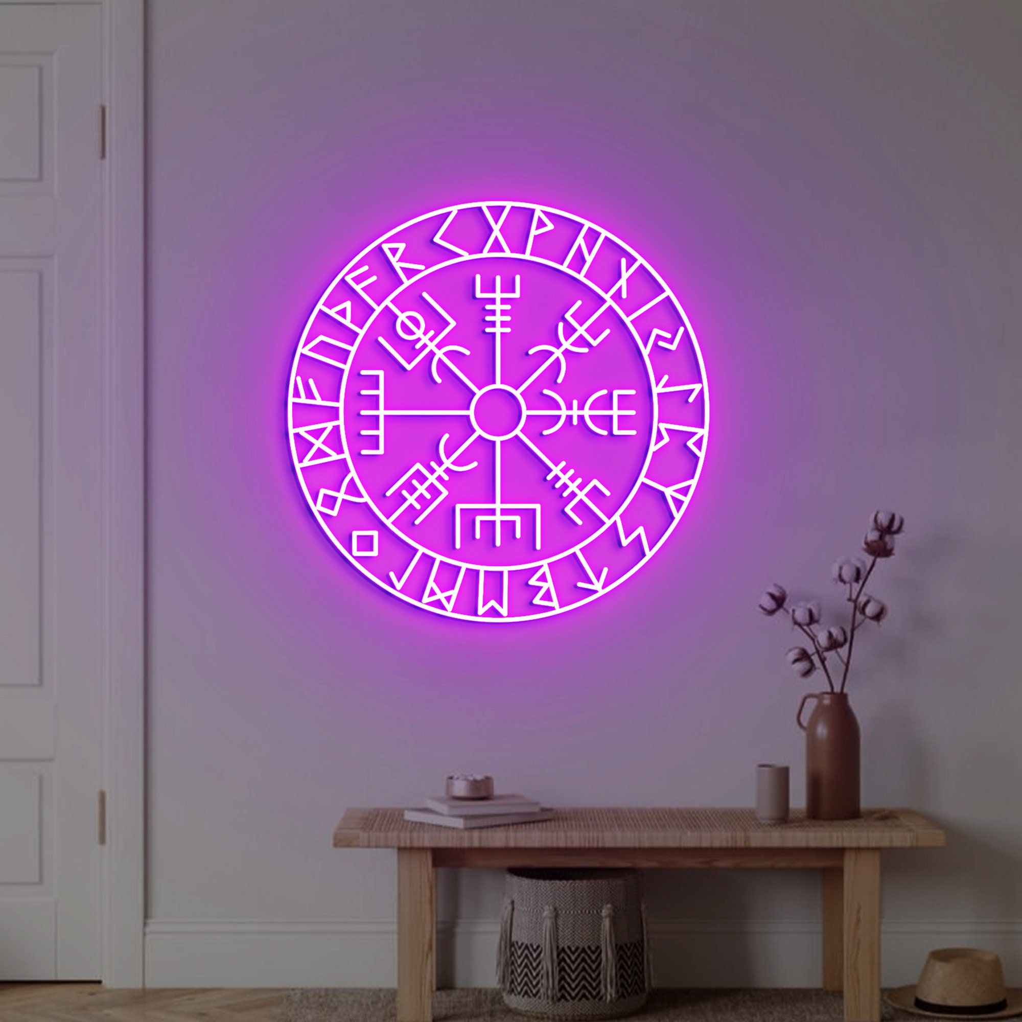 Vegvisir Rune Neon Sign, Viking Wall Ar,t Viking Wall Decor. Vegvisir Nordic Decor, Norse Viking Sign Decor Man Cave Wall Decor
