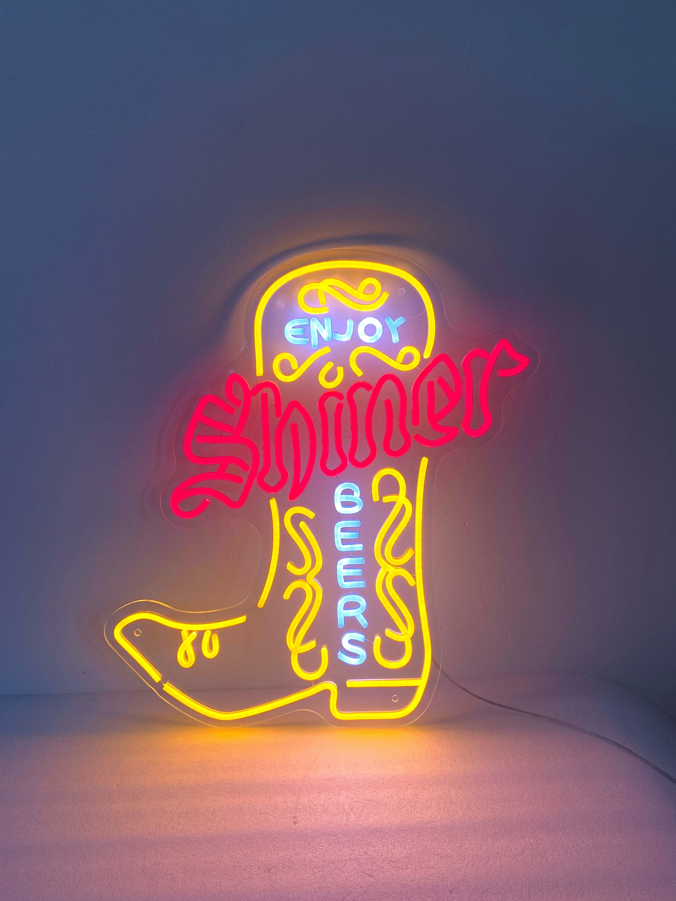 Shiner Neon Light, Neon Sign Light Decor, Boot Neon Sign, Bedroom Neon Lights, Home Neon Lights, Bar Wall Decoration