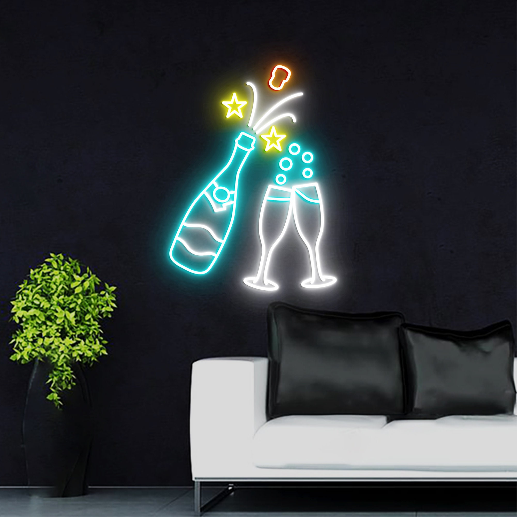 Champagne Neon Light, Neon Sign Light Decor, Champagne Bedroom Neon Sign, Bar Neon Light, Champagne Wall Decor, Led Neon Light Party Decor