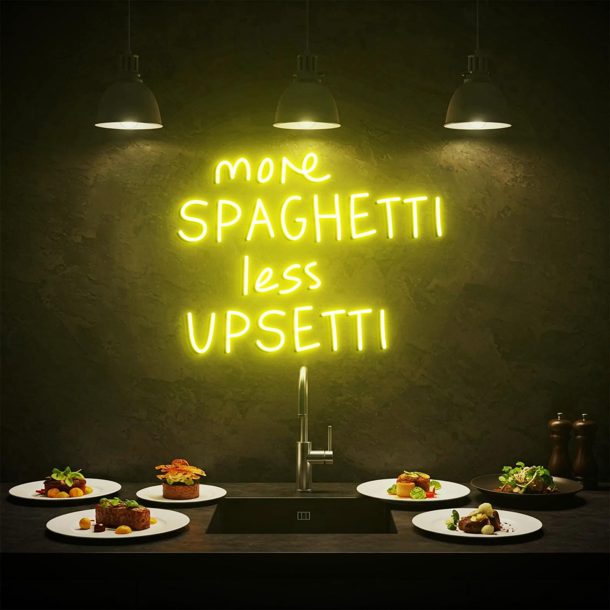 More Spaghetti Less Upsetti Neon Light, Neon Sign Light Decor, Restaurant Neon Sign, Signboard Neon Lights, Dining Room Wall Decor