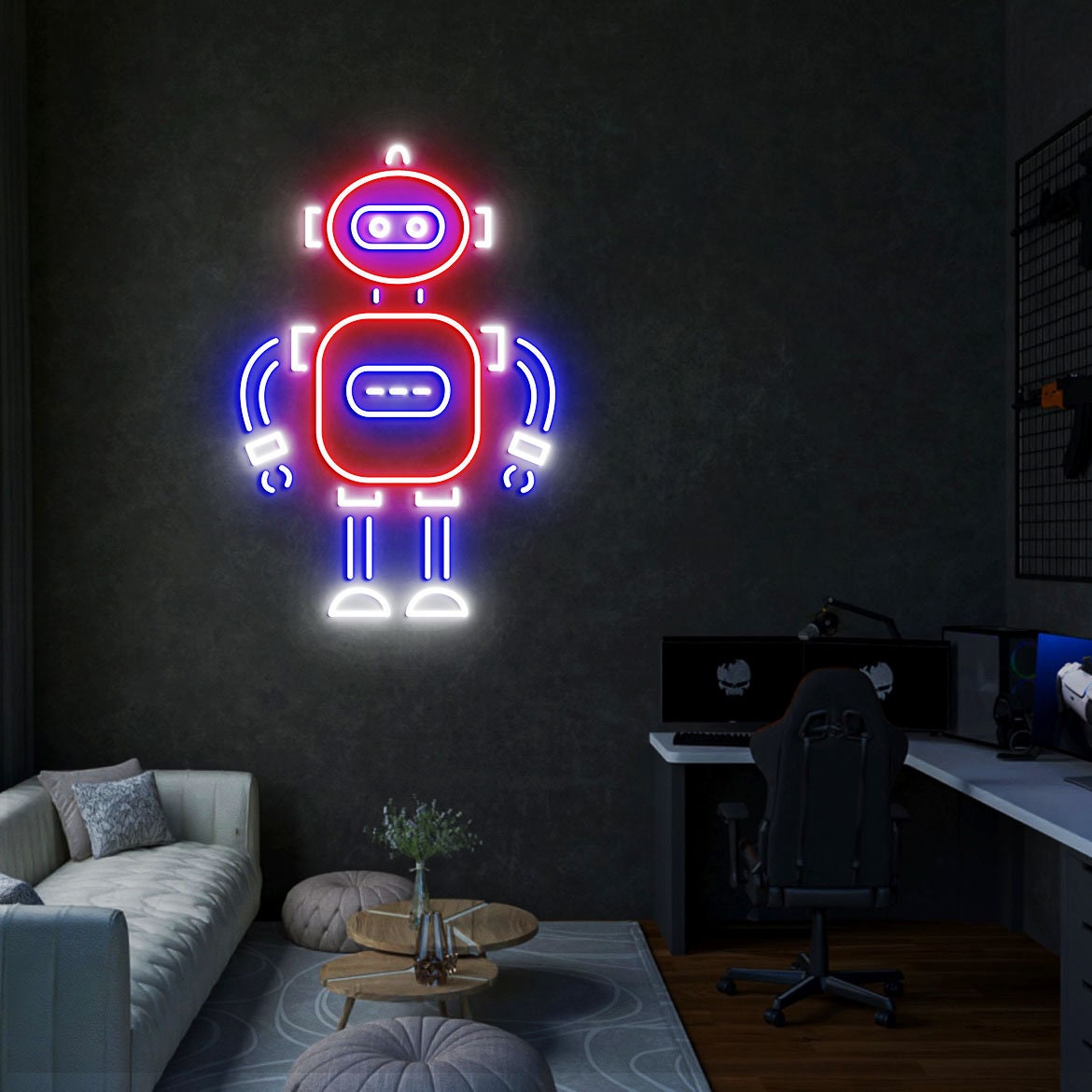 Robot Neon Light, Neon Sign Light Decor, Robot Bedroom Neon Sign, Bedroom Neon Lights, Home Neon Lights, Robot Wall Decoration