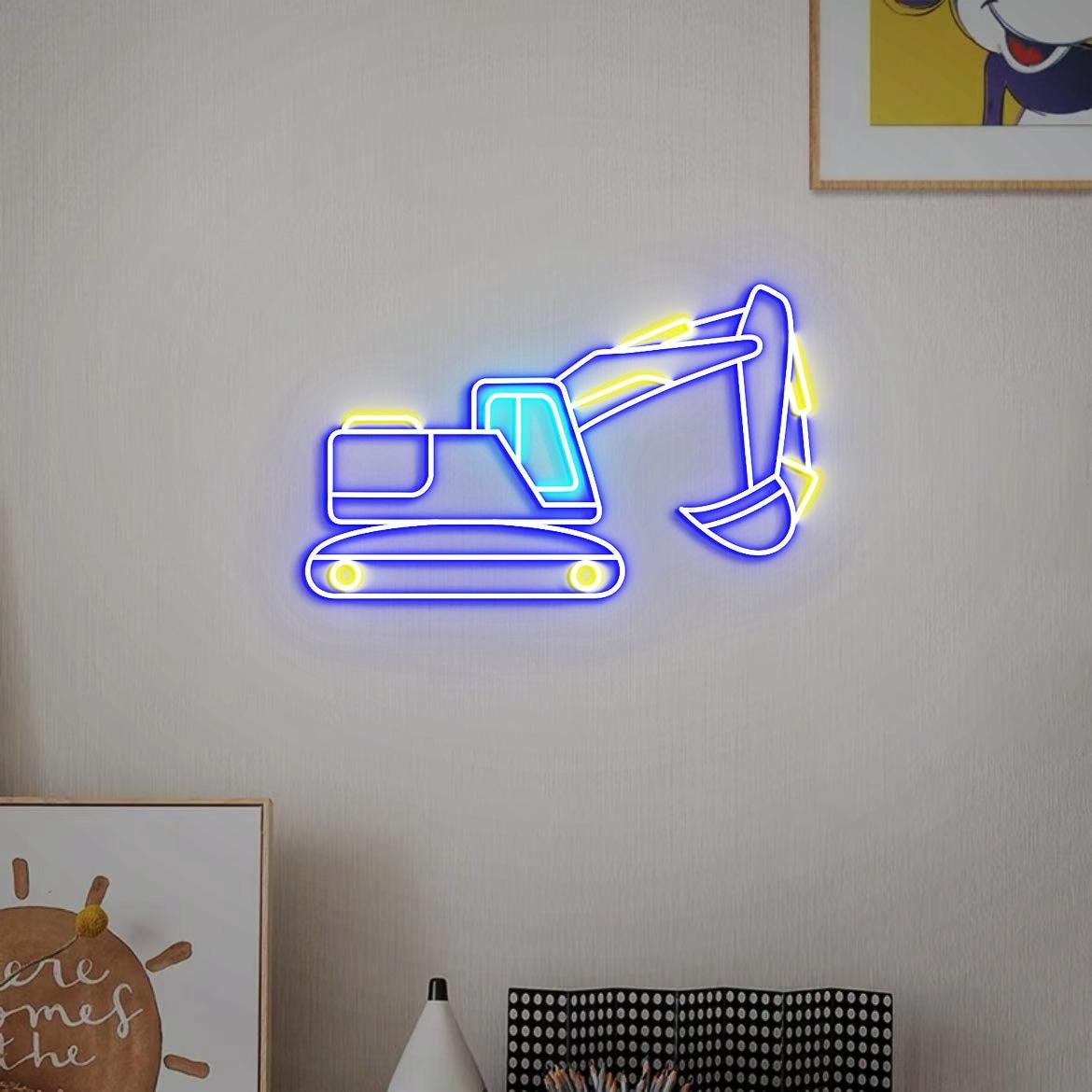 Excavator Neon Sign, Construction Excavator Wall Art, Digger Nursery Decor, Excavator Gift for Children, Toddler Bedroom Excavator Decor