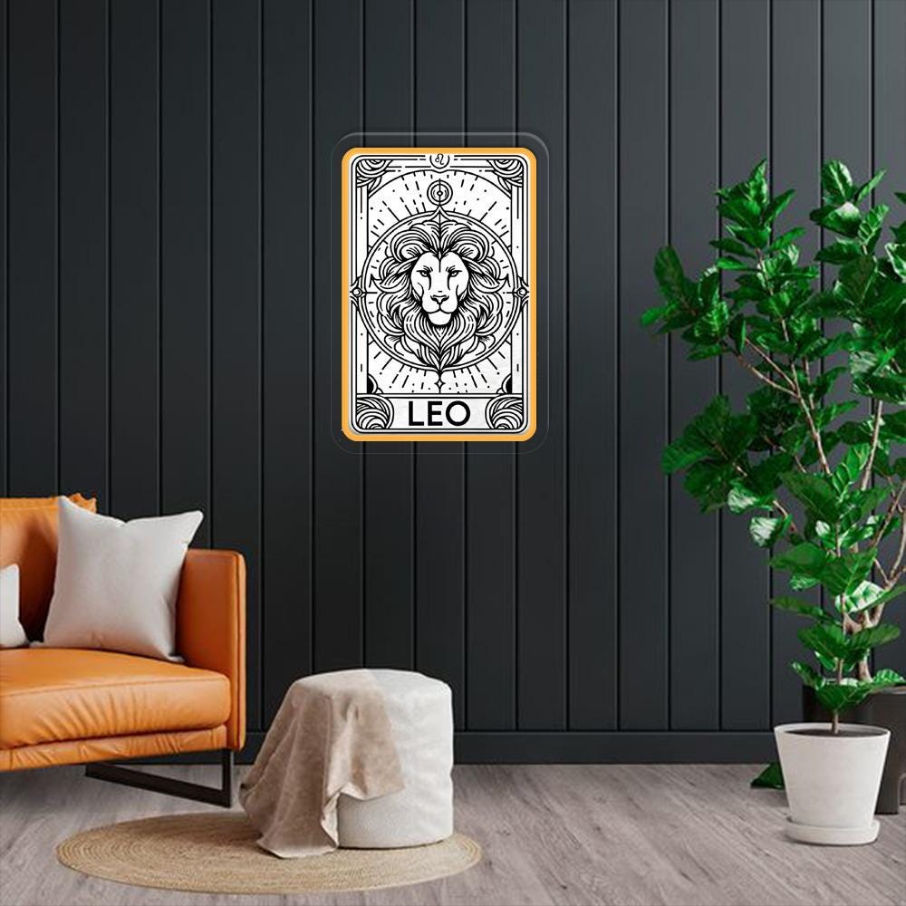 The Leo Tarot Card Neon, Zodiac Tarot Card Neon, Witchy Vibes Celestial Leo Neon, Lion Gothic Tarot Neon Sign, Tarot Card Neon Sign Gifts