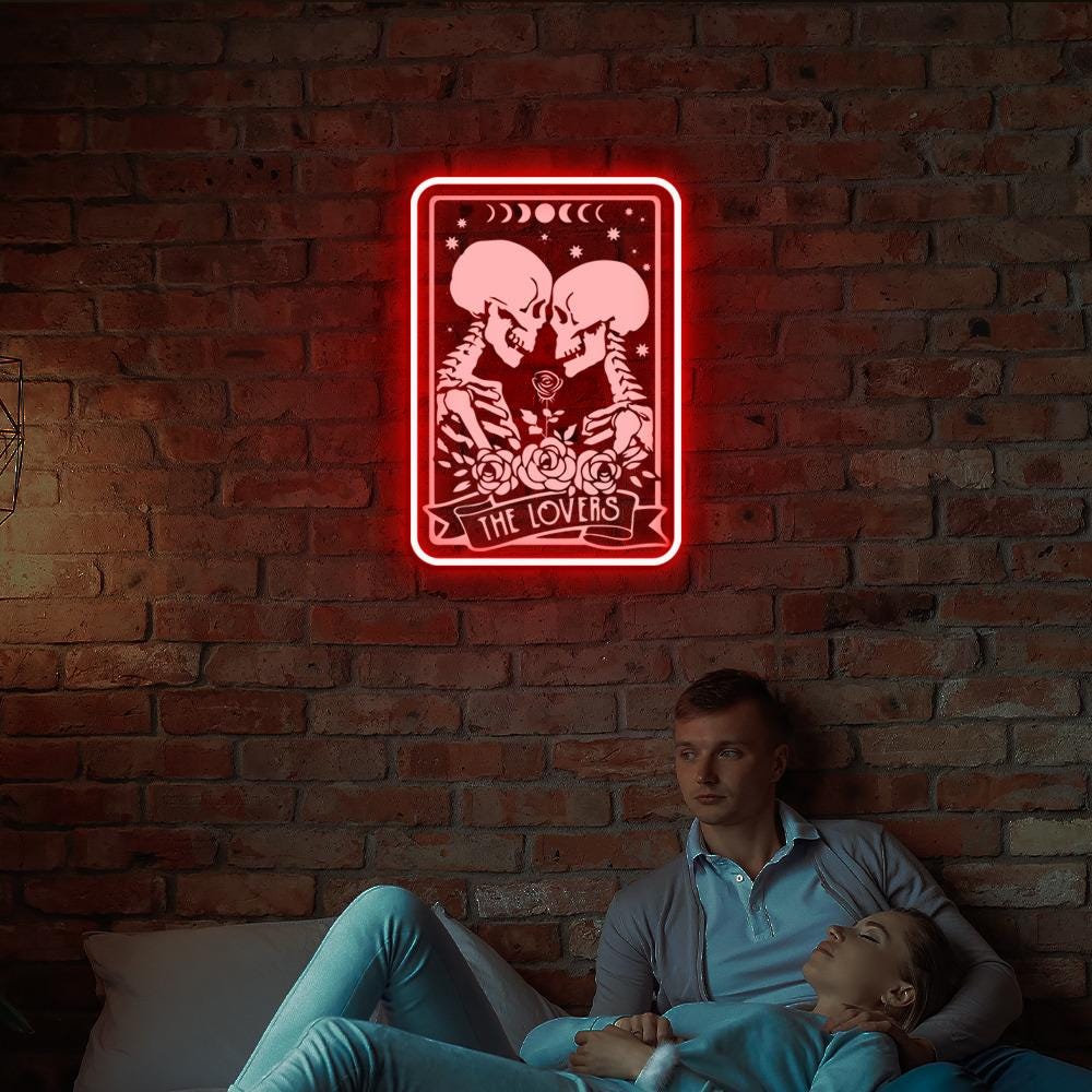 Valentines Day Neon Women, The Lovers Tarot Card Neon, Skeleton Lovers Neon, Gothic Valentine Neon, Couple Matching Neon, Mystical Neon Gift