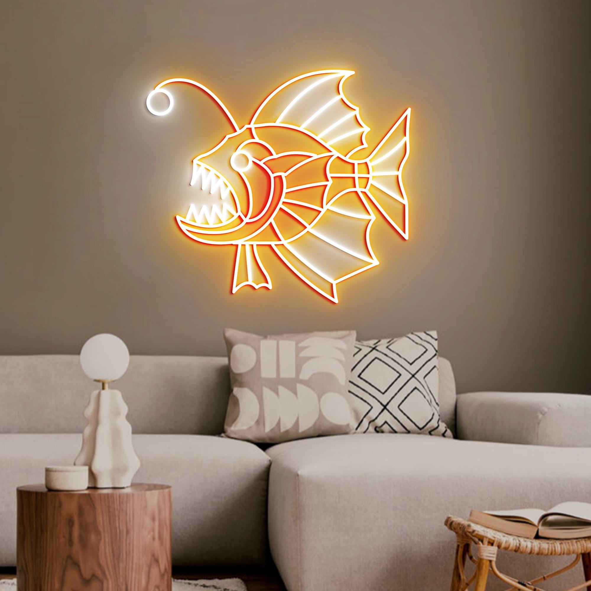 Anglerfish Neon Light, Colorful Anglerfish Home Decor, LED Neon Light, Sea Monster Gift for Ocean Lovers, Anglerfish Wall Decoration