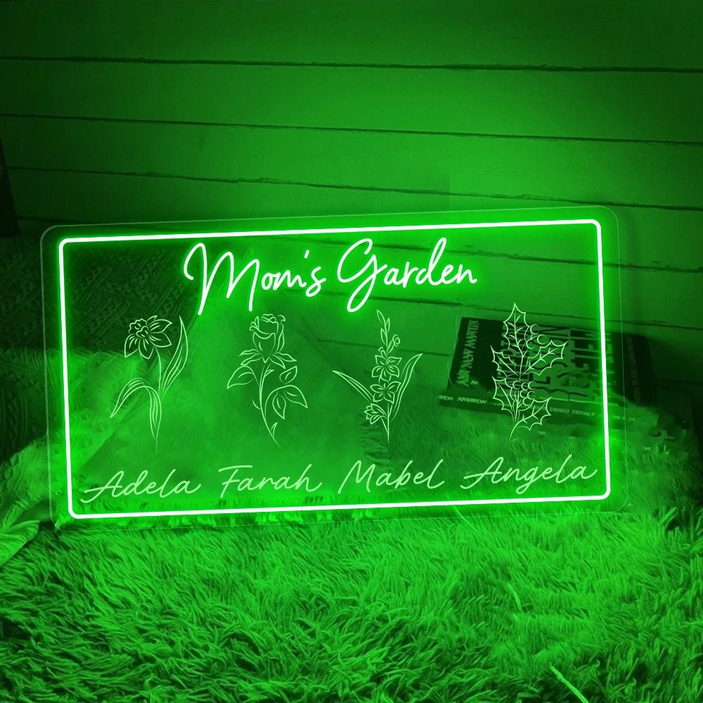 Personalized First Mom Now Grandma Neon Sign, Custom Grandma's Garden Birth Month Flower Neon Sign, Mothers Day Gift for Grandma NaNa Gift