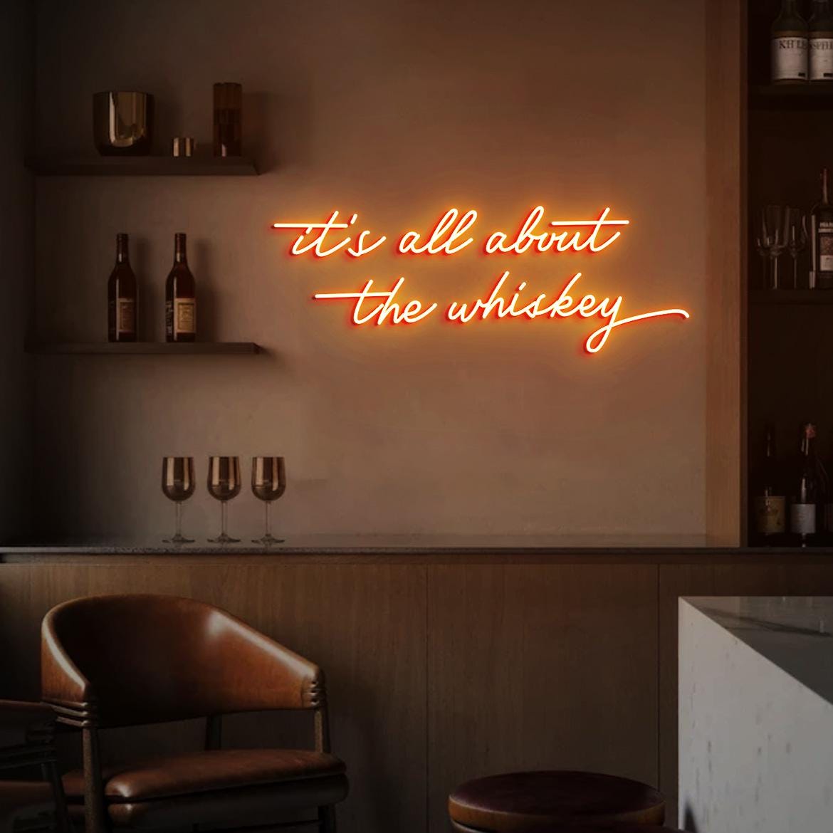 It's all about the whiskey Neon Sign, Whiskey Bar Sign, Home Whiskey Bar Decoration, Rustic Whiskey Bar Wall Neon Light, Whiskey Signs