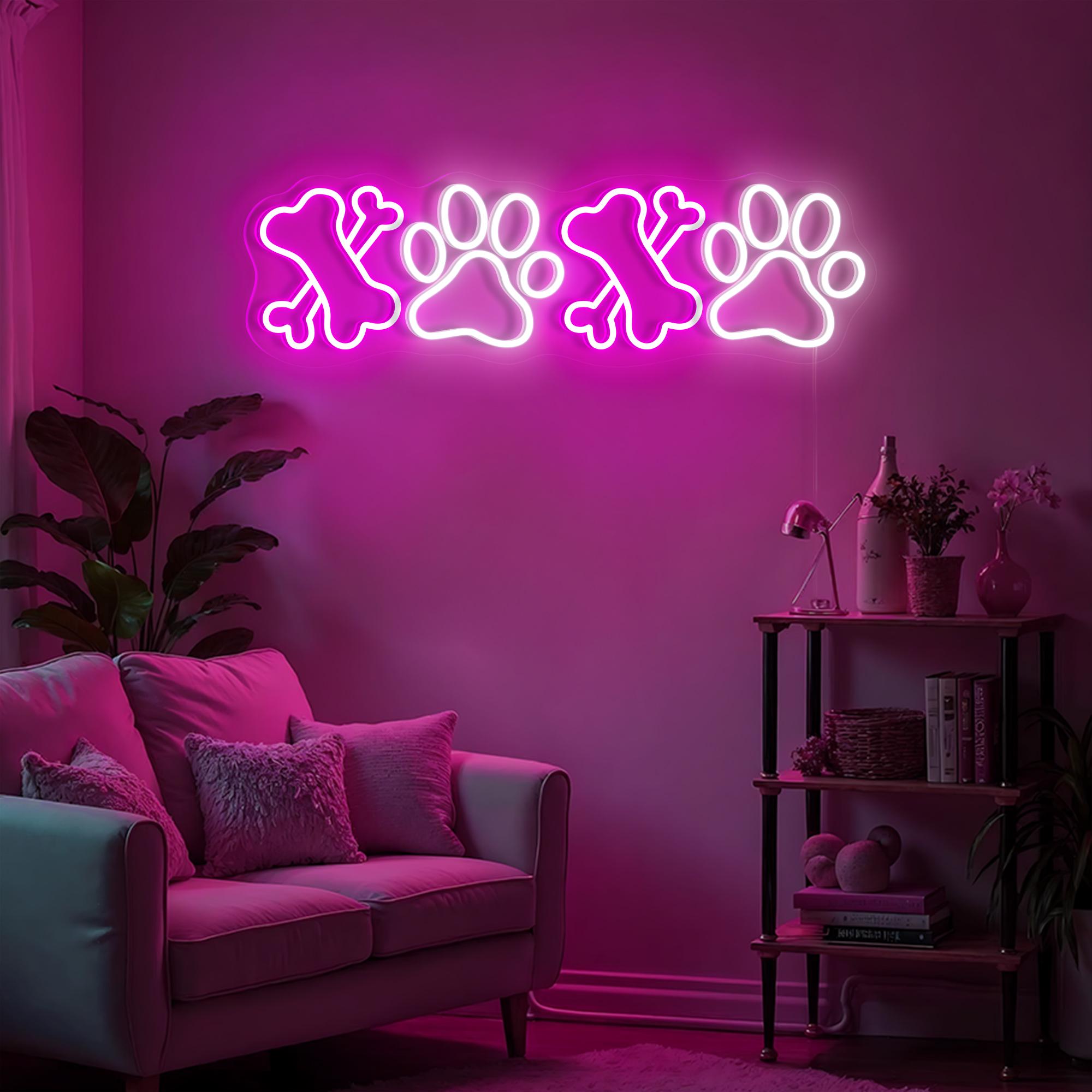 XoXo Dog Paw Neon Sign for Pet Lovers Gifts for Her Valentines Day Gifts Aesthetic Room Decor Pet Shop Sign Kids Room Decor Wall Hangings