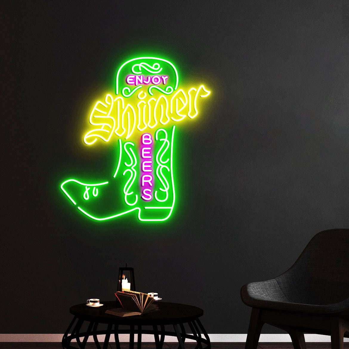 Shiner Neon Light, Neon Sign Light Decor, Boot Neon Sign, Bedroom Neon Lights, Home Neon Lights, Bar Wall Decoration