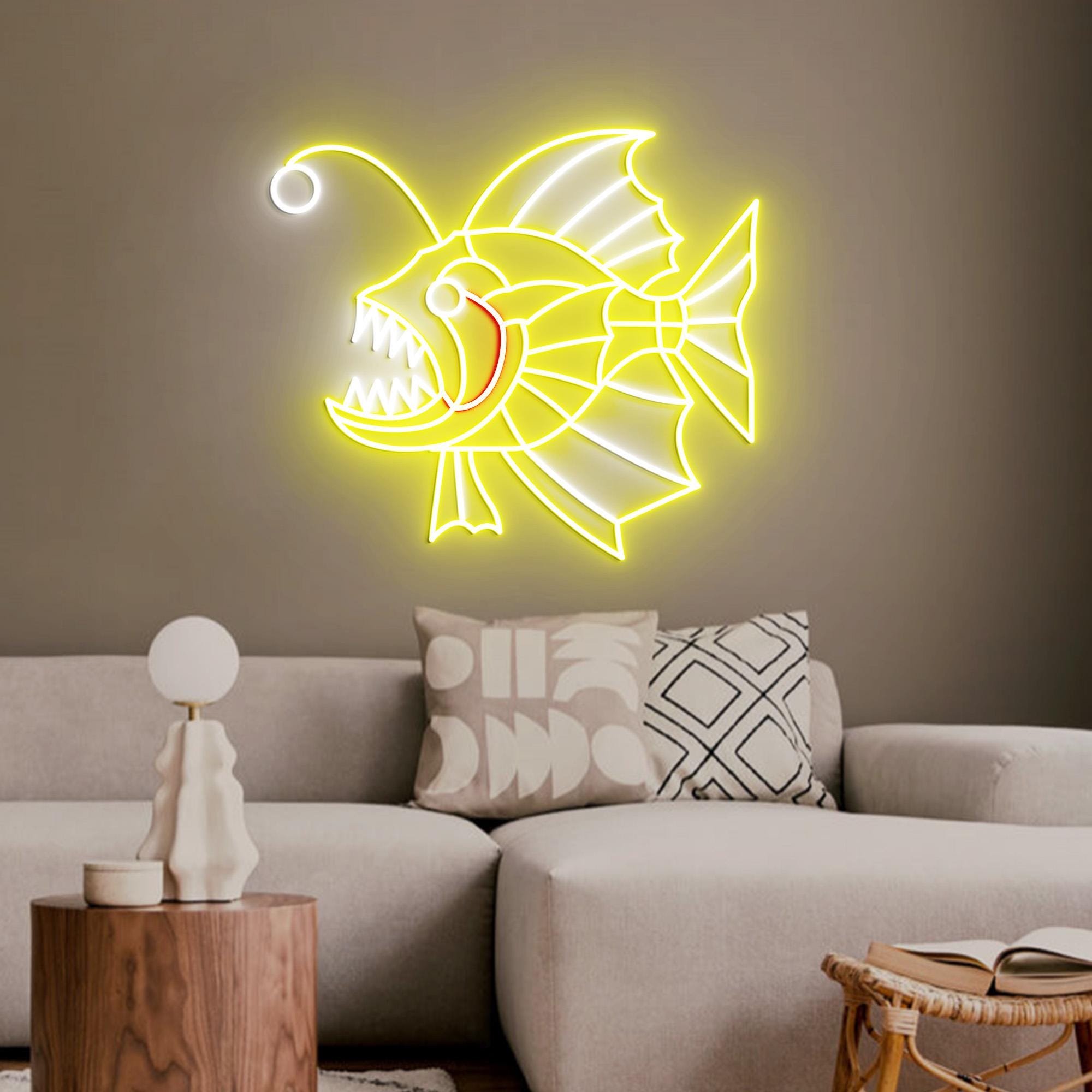 Anglerfish Neon Light, Colorful Anglerfish Home Decor, LED Neon Light, Sea Monster Gift for Ocean Lovers, Anglerfish Wall Decoration