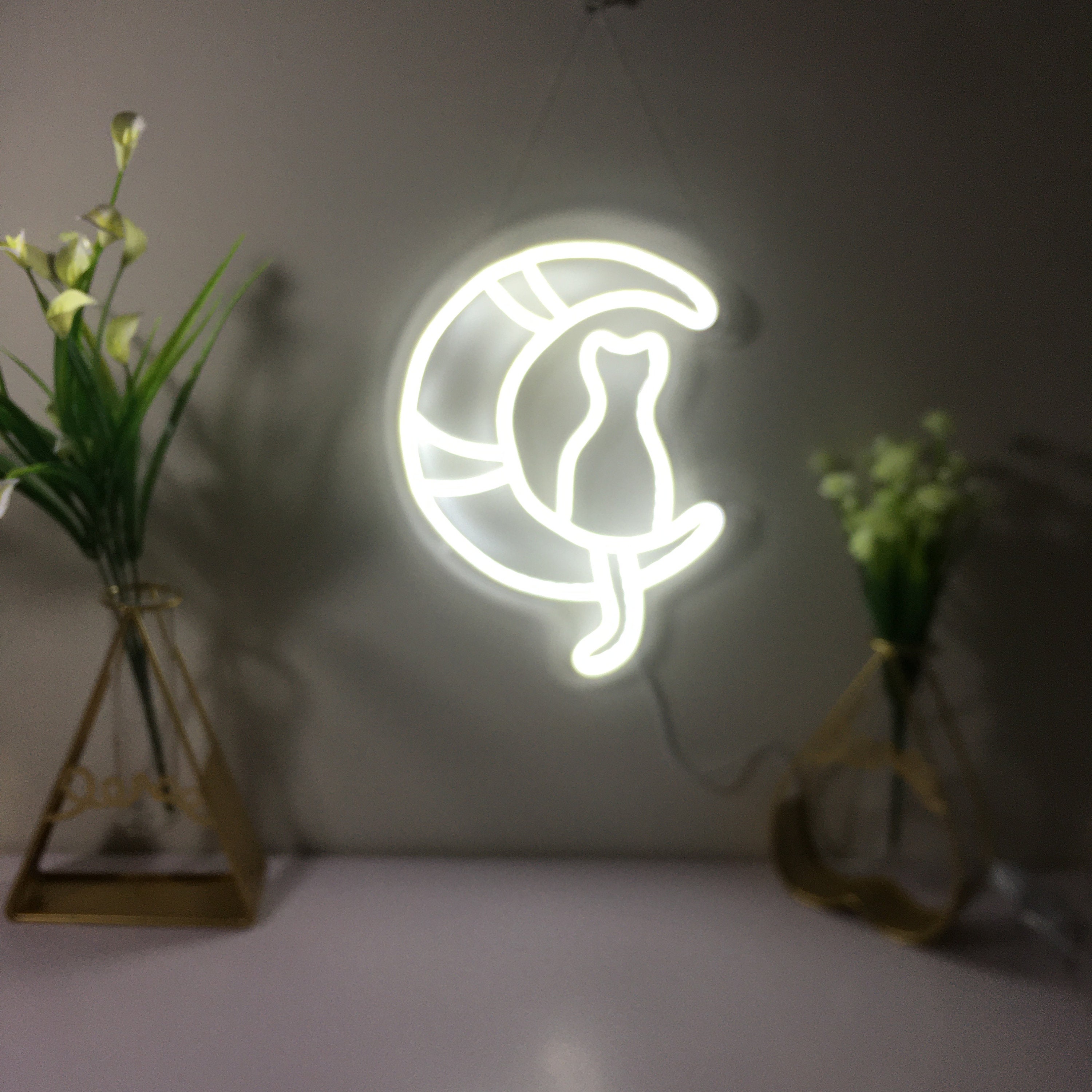 Kitten Dallas Neon Light Sign for Wall Room Decoration Personalized Gift Kids Cat on the moon Wall Decor Aesthetic Room Decor