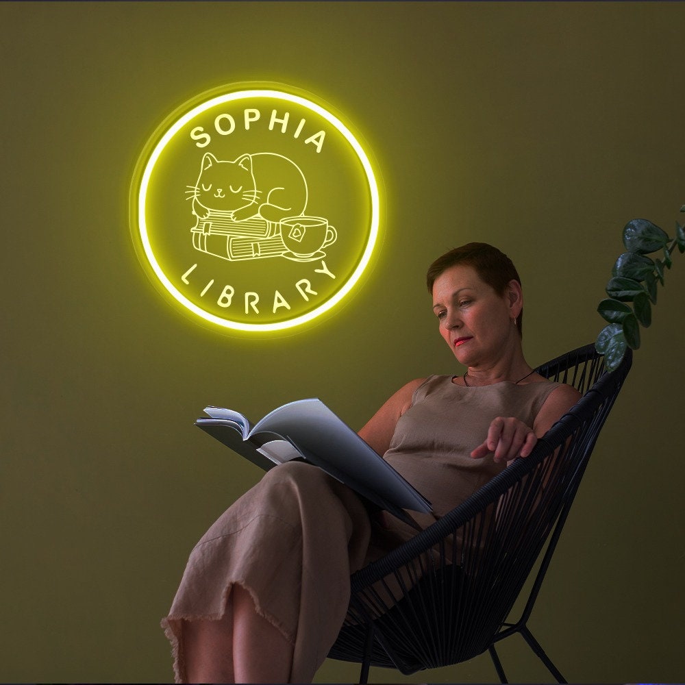 Custom Name Library Neon Sign, Bookworm Neon Sign Gift, Book Lover Gift, Library Decor, Book Club Decor, Librarian Gifts, Acotar Neon Sign