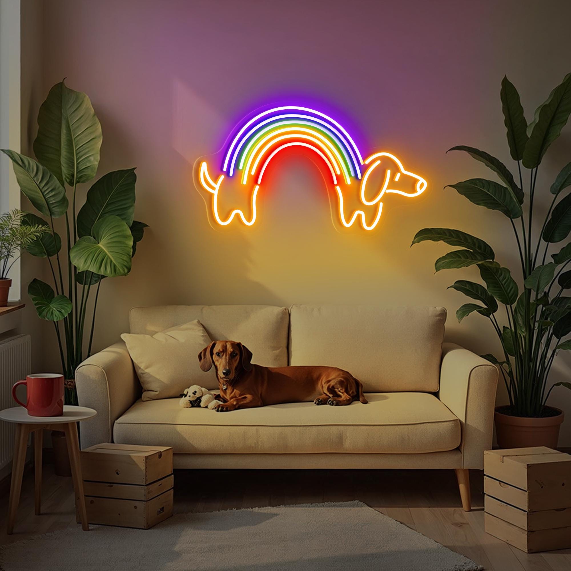 Rainbow Dachshund Neon Sign Beautiful Rainbow Led Neon Sign Weiner Sausage Dog Neon Light Cute Dog Wall Decor for Dog Lovers Pride Gifts