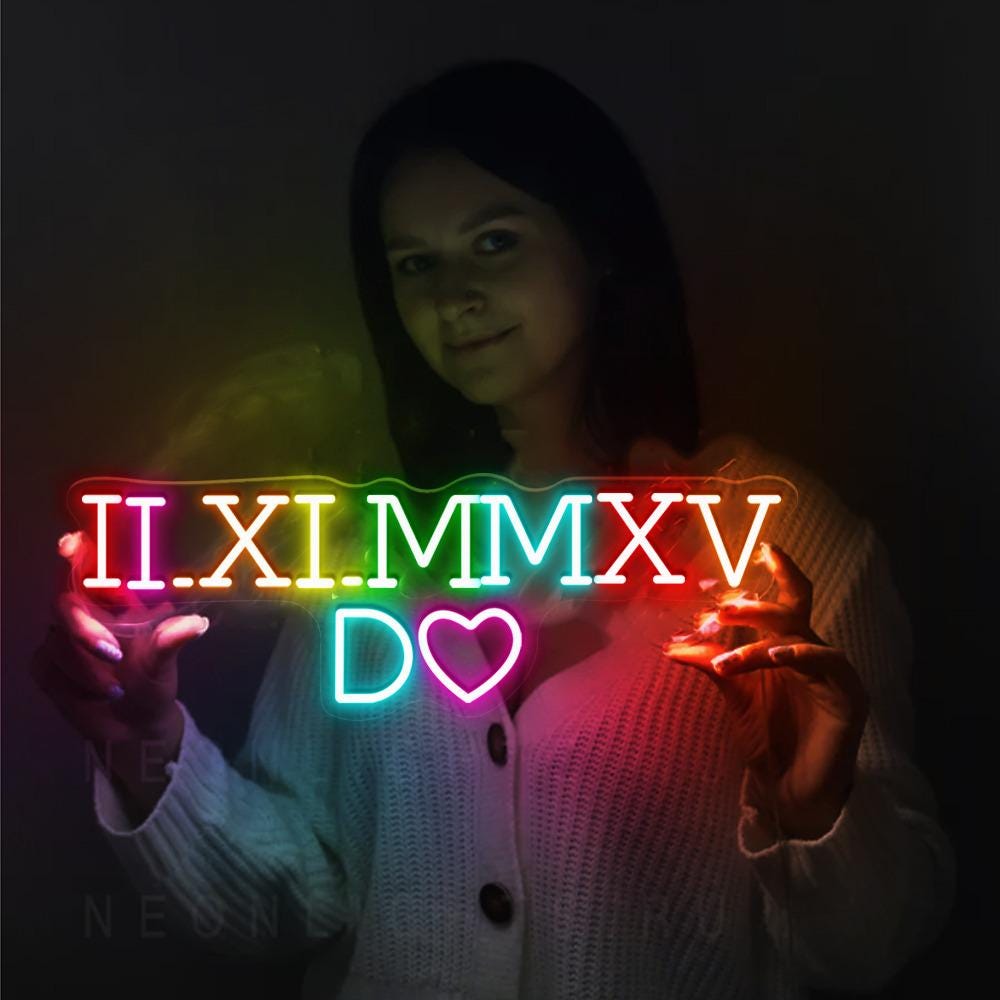 Custom Roman Numeral Date Neon Sign, Matching Couples Gift, Personalized Anniversary Date Neon Sign With Initials, Personalized Neon Gifts