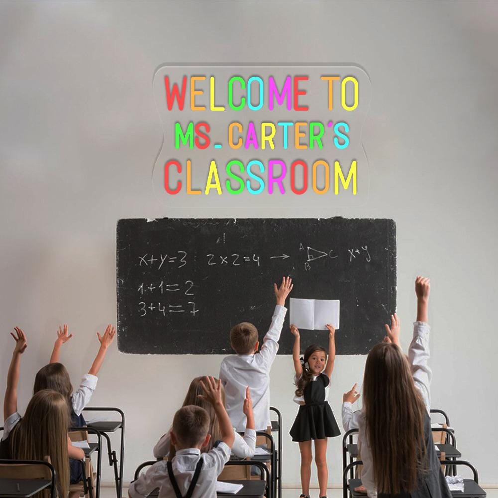 Personalized Teacher Door or Wall Neon Sign, Classroom Sign, Teacher Name Neon Sign, Classroom Door Hanger, Personalized Teacher Neon Sign