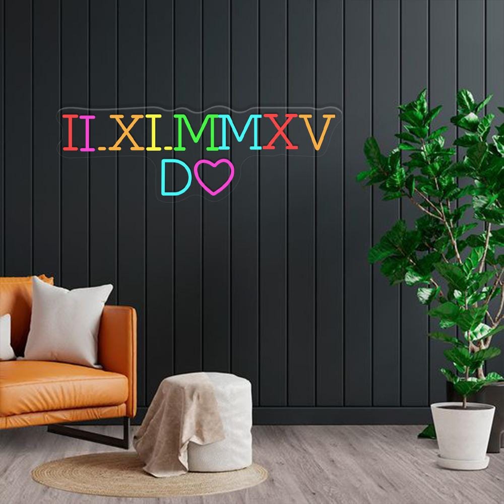 Custom Roman Numeral Date Neon Sign, Matching Couples Gift, Personalized Anniversary Date Neon Sign With Initials, Personalized Neon Gifts