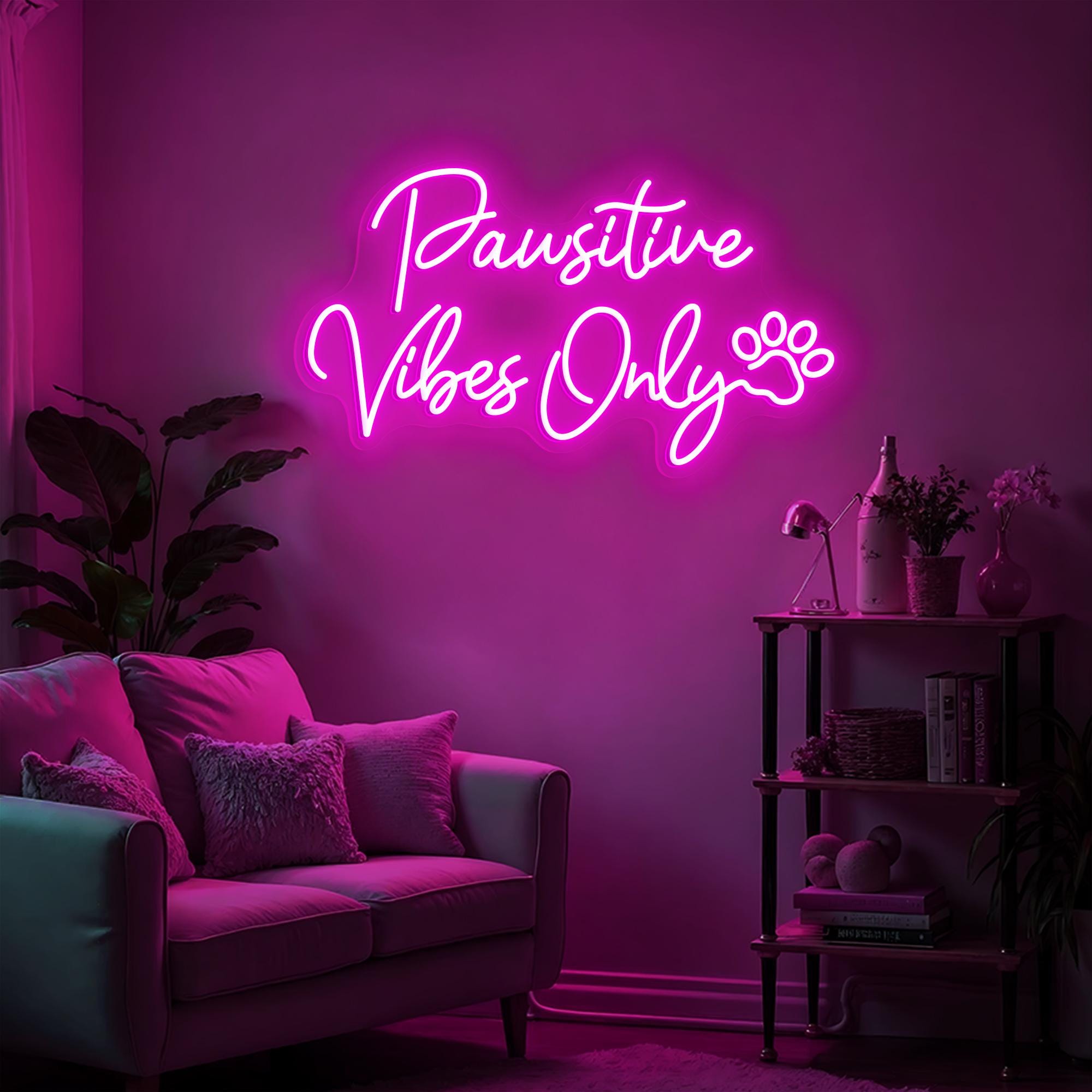Pawsitive Vibes Only Neon Sign Cute Pet Lover LED Light, Dog and Cat Café Decor, Aesthetic Wall Art, Custom Neon Sign for Pet Owners