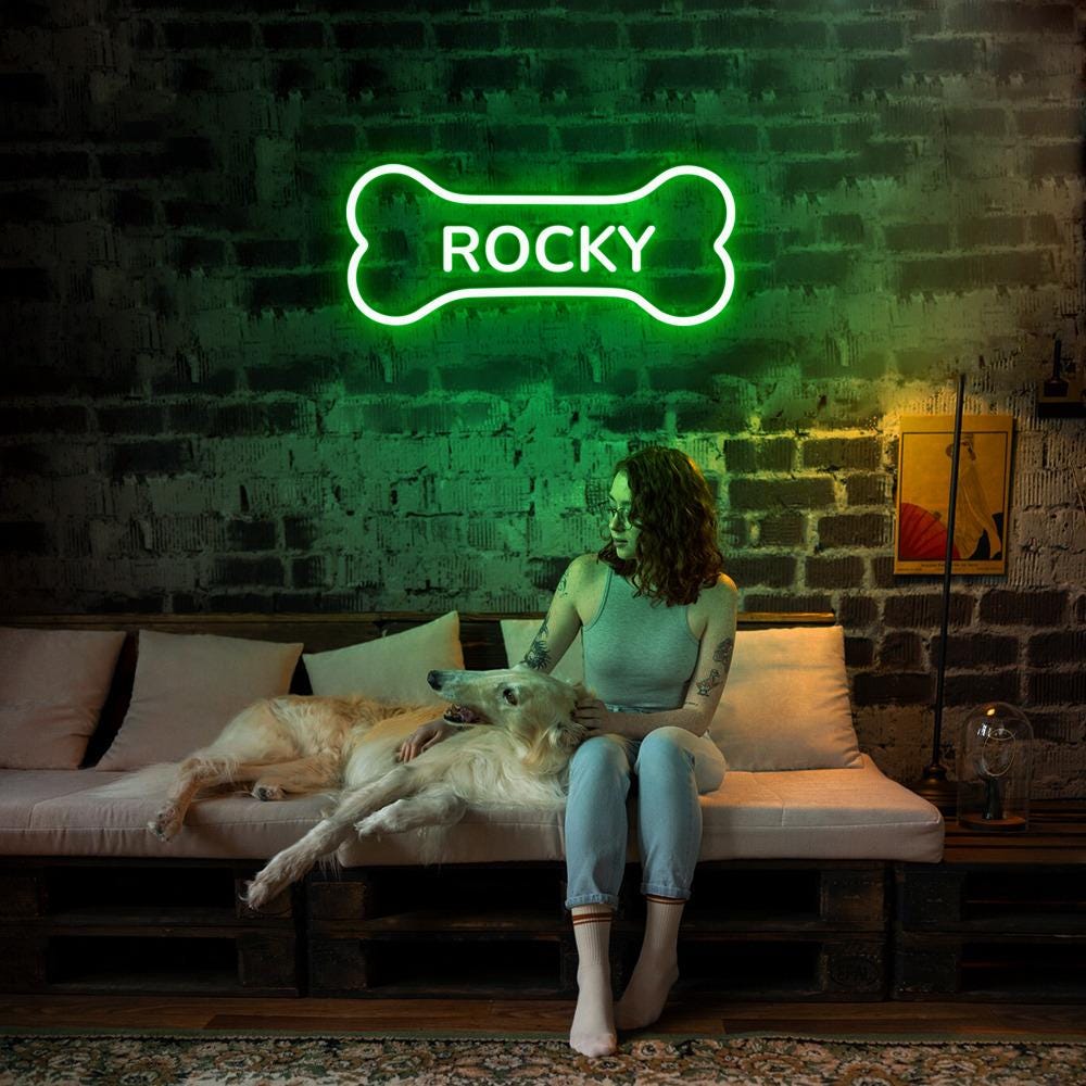 Personalized Neon Bone, Pets Name Neon, Personalized Dog or Cat Name Plaque for Pet House, Crate, Kennel, or Feeding Area, Dog Lover Gifts