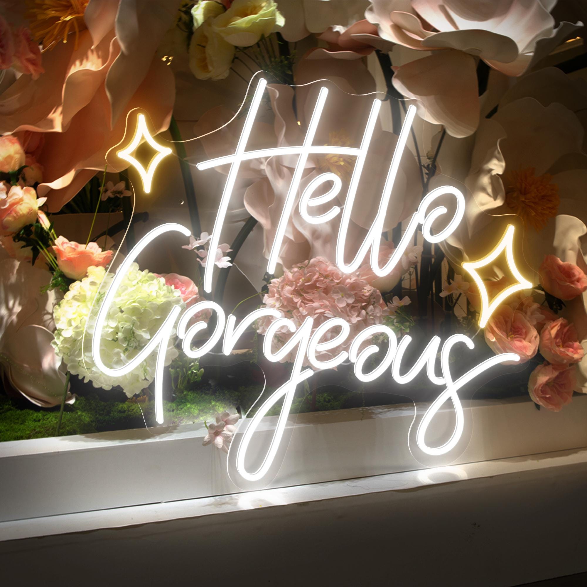 Hello Gorgeous with symbol LED Neon Sign, Custom Lights, Personalized Neon sign, Wall Decor Holiday, Decor Room, Decor Bedroom, Wall Art