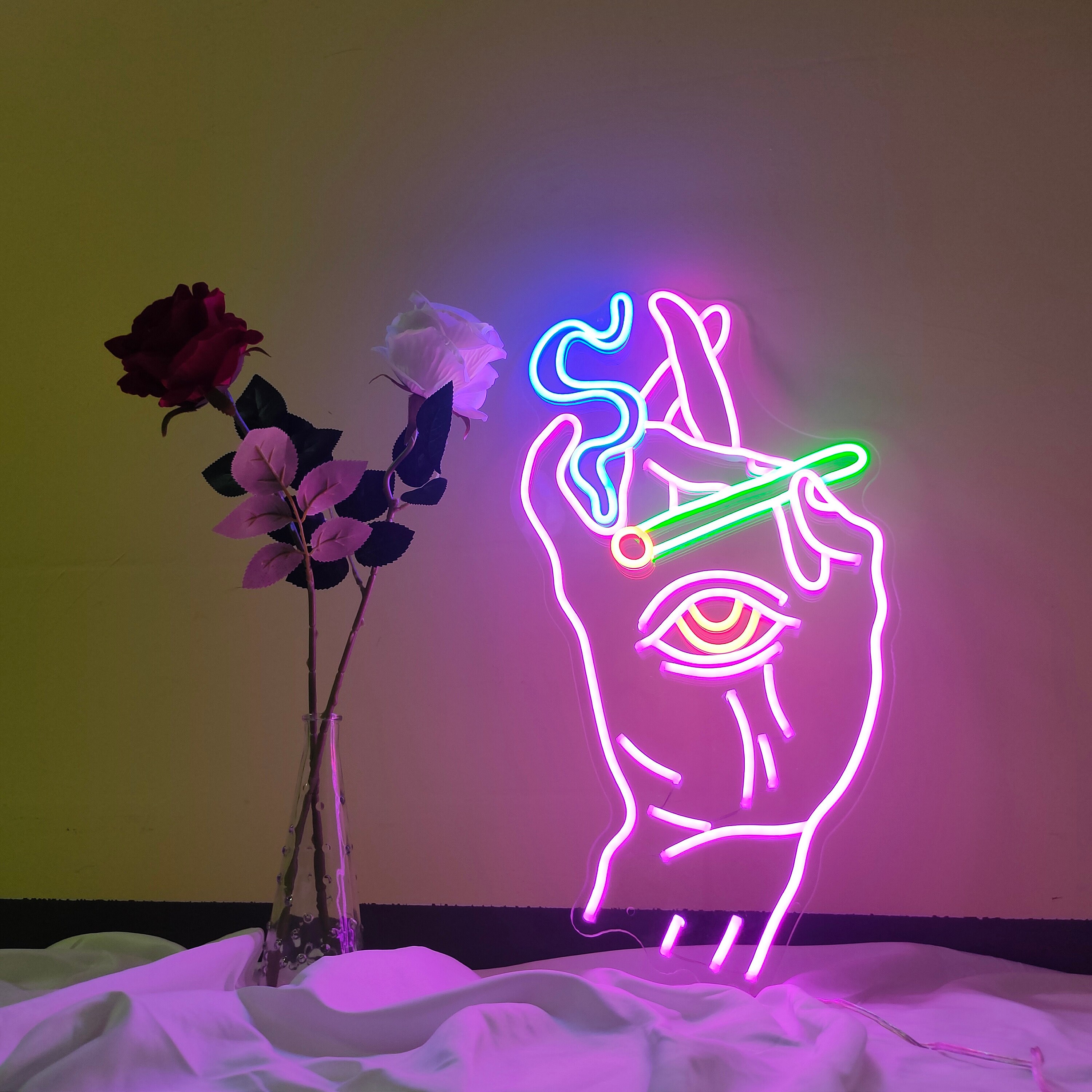 Custom Neon Signs Smoking Hand With Eye Neon Sign Bedroom Neon Sign Wall Decor Wedding Neon Sign Customized Neon Sign Led Neon Sign Art