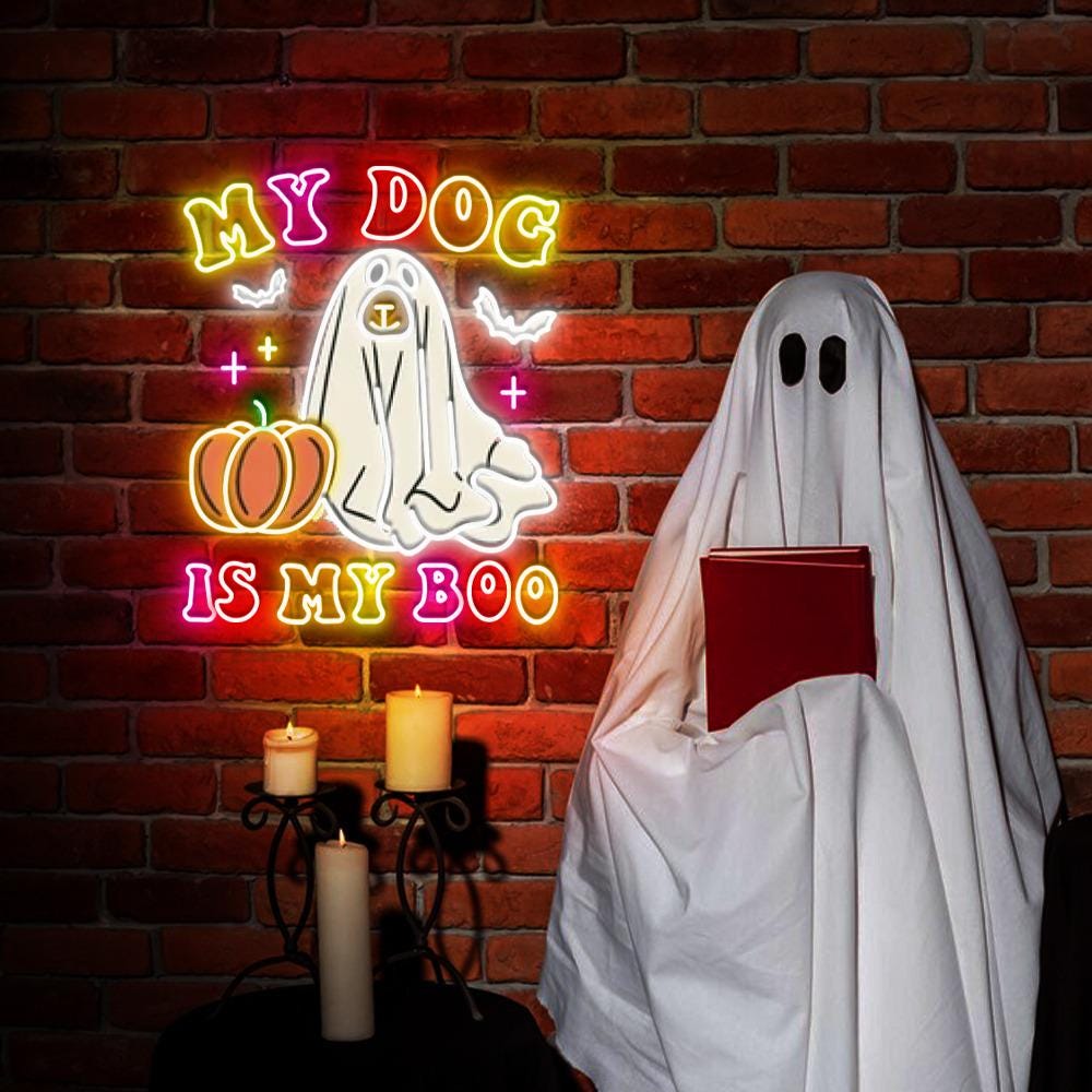 My Dog Is My Boo Neon Sign, Dog Mom Neon, Dog Lover Neon, Halloween Dog Neon, Halloween, Animal Lover Neon, Momster, Funny Halloween Neon.