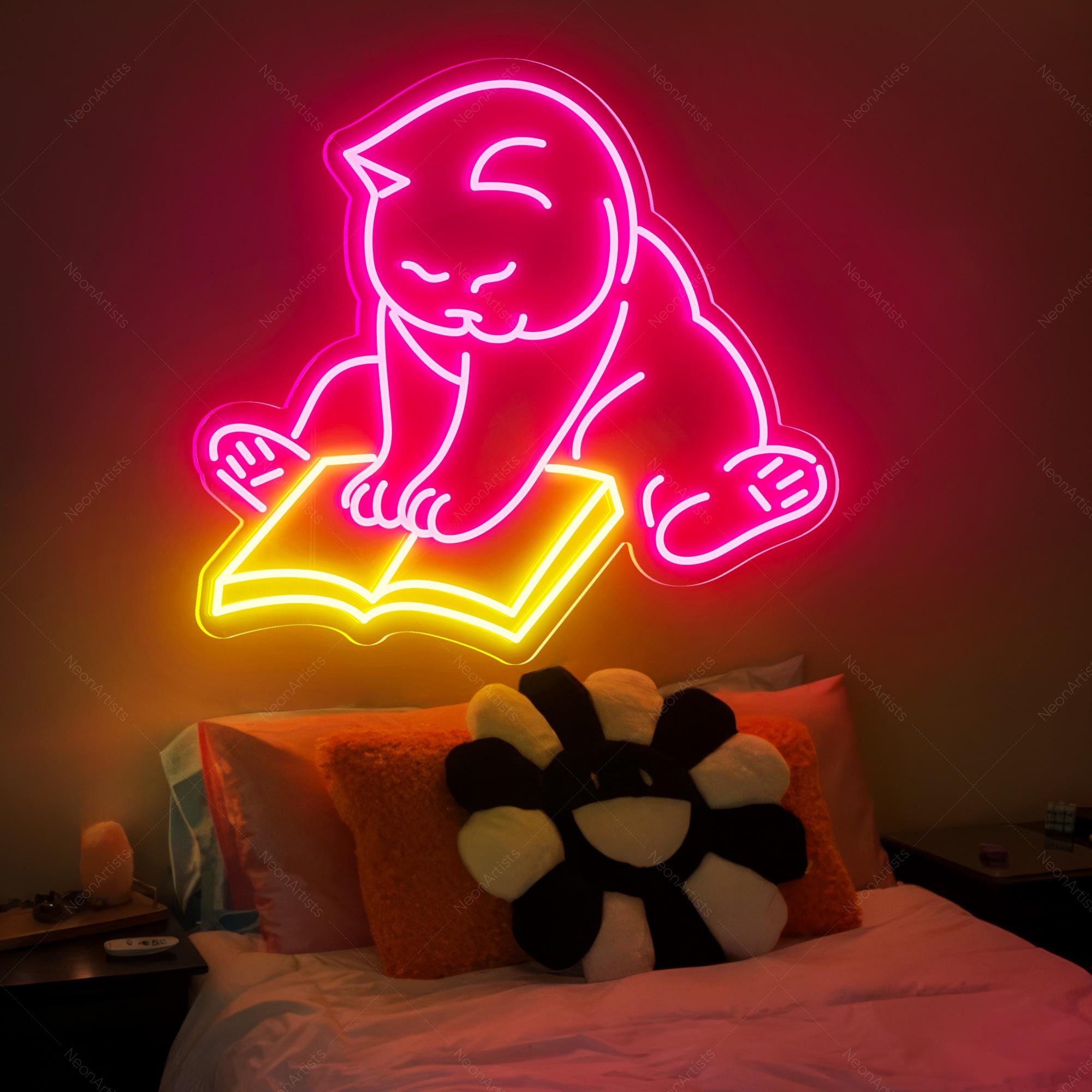 Cat Reading Book Neon Signs/Cat Wall Decor/Pet Lover Gifts For Kids/Custom Anime Neon Sign/Cute Cat Neon Signs/Pet Store Neon Sign