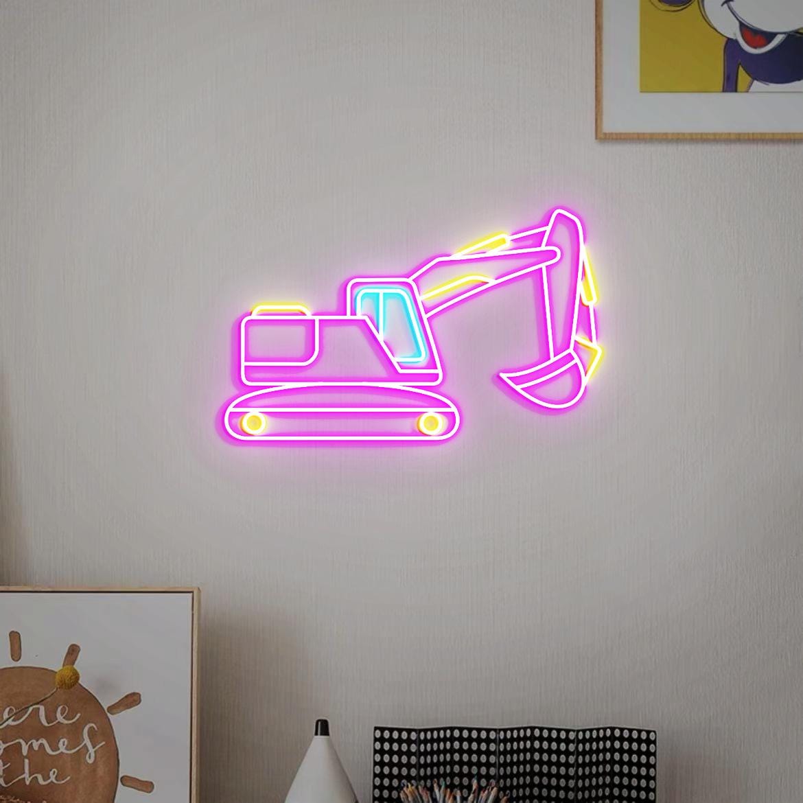 Excavator Neon Sign, Construction Excavator Wall Art, Digger Nursery Decor, Excavator Gift for Children, Toddler Bedroom Excavator Decor