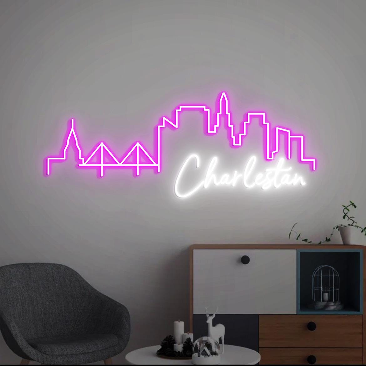 Charleston Skyline Neon Light, Charleston SC City Skyline Wall Art, Charleston for Home Apartment Office Decor, Christmas Charleston Gift
