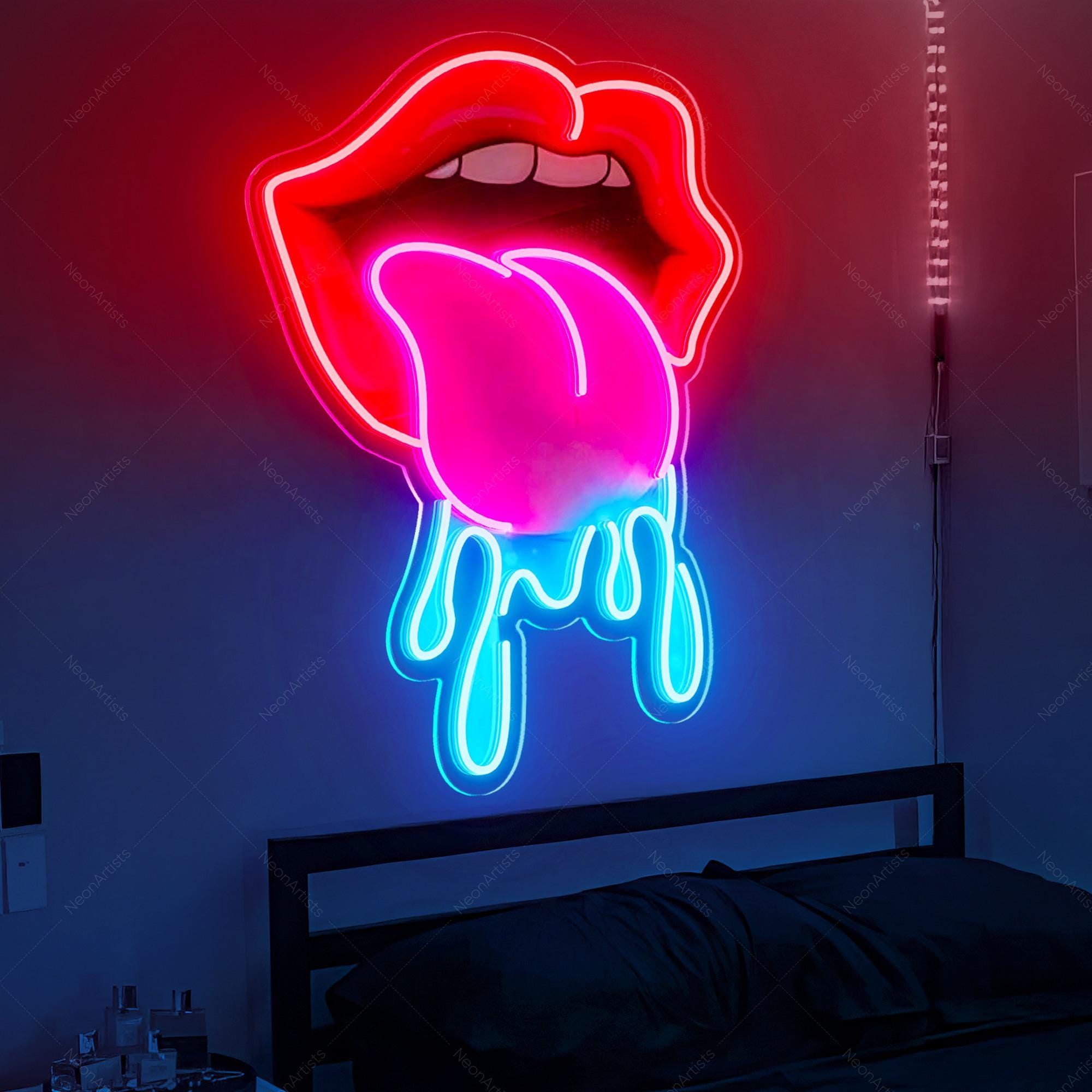 Dripping Lips Neon Sign,UV Printed Neon Sign,Handmade Acrylic Artwork,Led Neon Light Lips Art,Beauty Wall Decor,Gift for Her ,Pink Neon