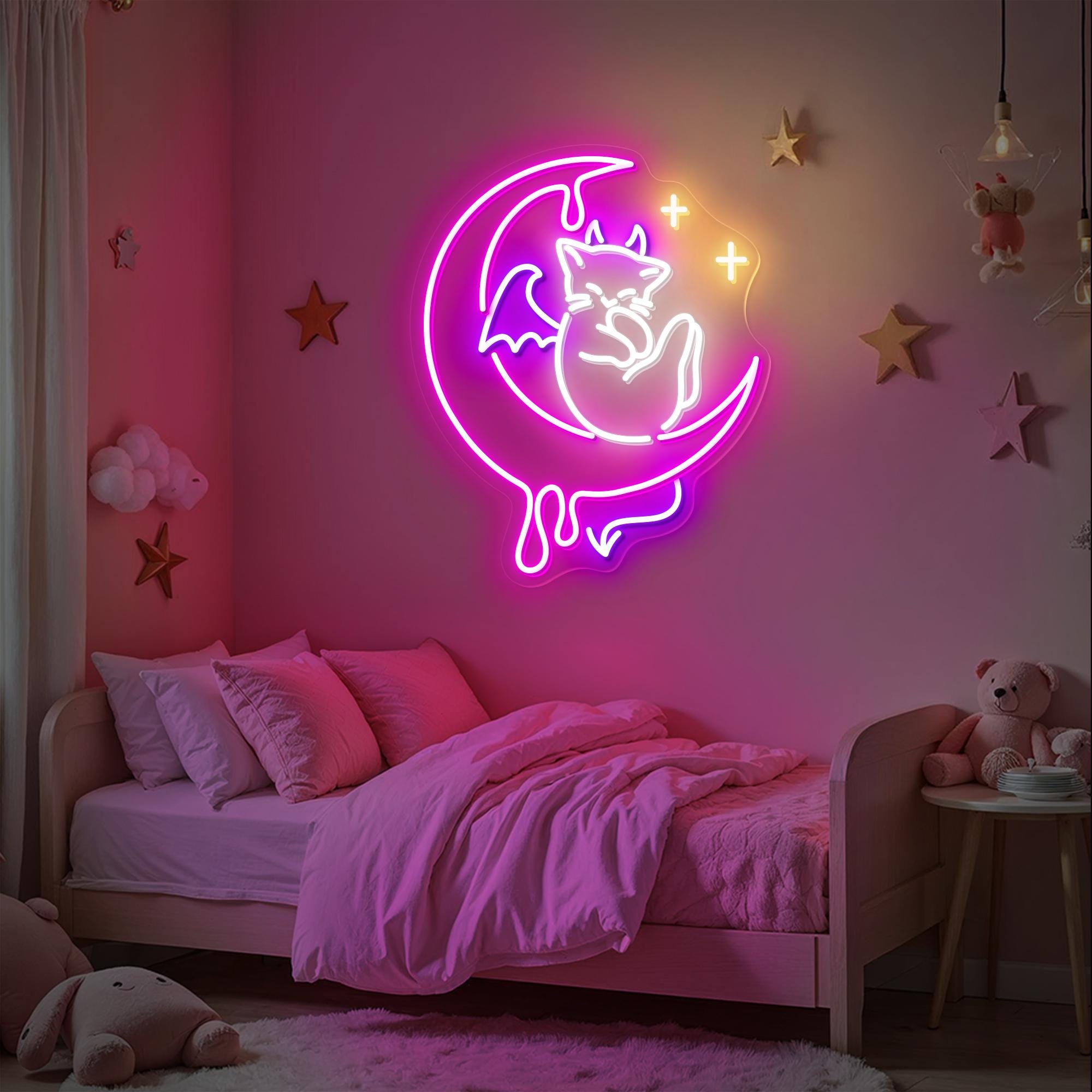 Devil Cat Moon Neon Sign Halloween Cat Neon Light Spooky Gifts Halloween Wall Art, Witchy Bedroom Decor, Anime Gothic Decor For Cat Lover