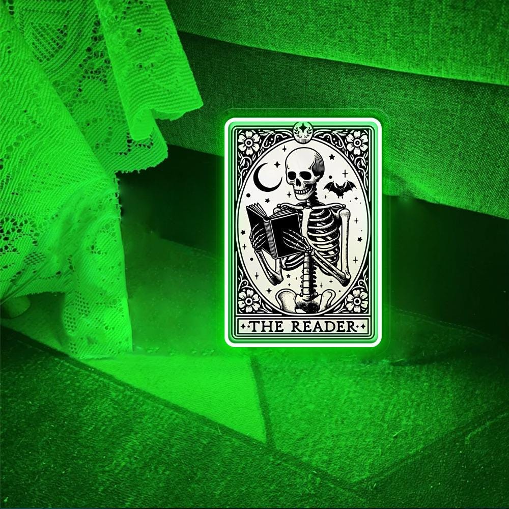 The Reader Tarot Card Neon Sign Gifts, Skeleton Reading Neon Sign, Book Lover Gift For Women, Book Lover Neon Sign, Tarot Card Neon Sign
