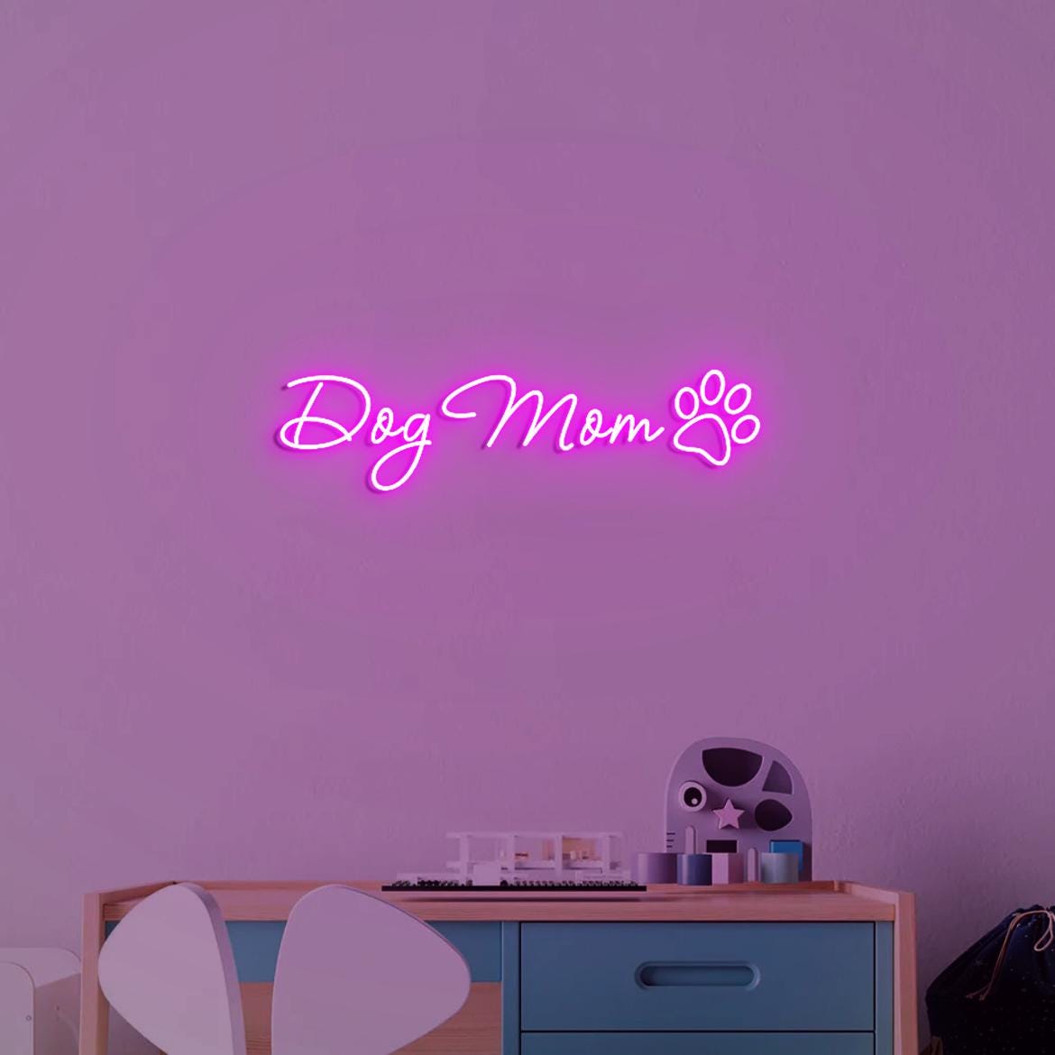 Dog Mom Sign, Custom Neon Sign Pet Name with Paw, Paw Decor for Wall Home, Personalized Neon Sign for Pet Lover, Dog Mom Gifts
